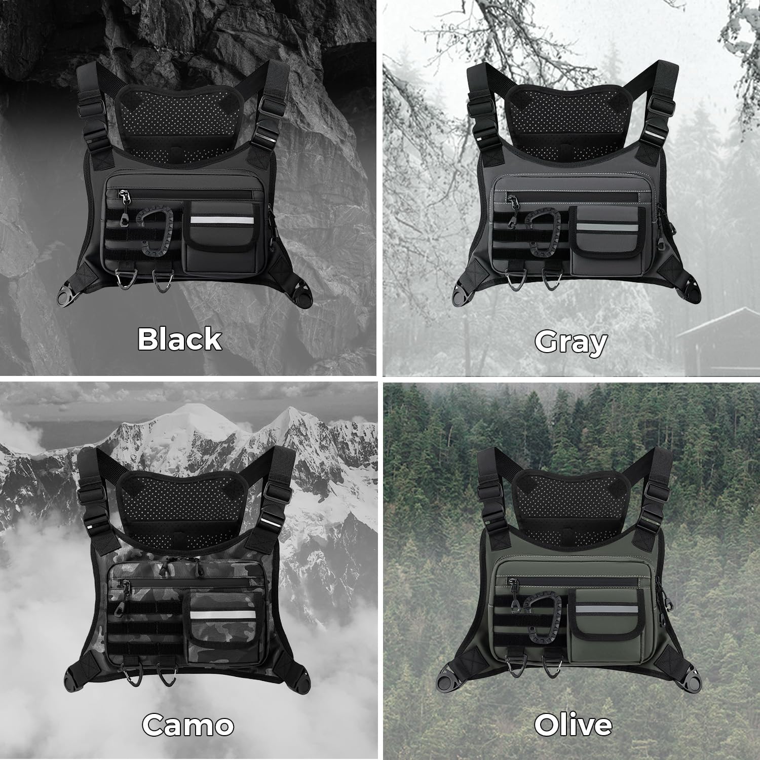 Muserise Outdoor Chest Bag For Men, EDC Chest Pack With Built-In Phone Holder, Lightweight Chest Rig Pouch