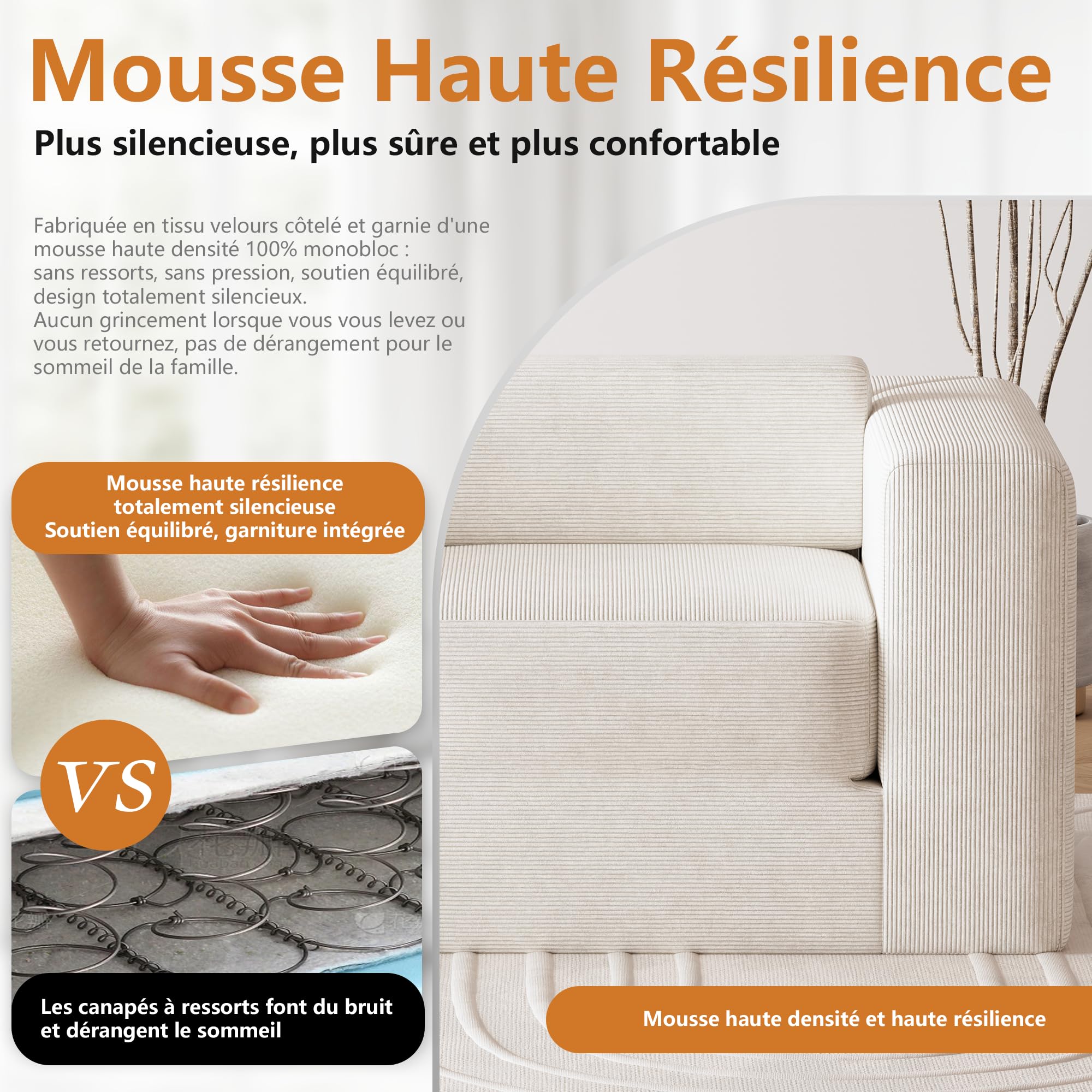 Canapé Convertible 2 Places avec Mousse Haute Densité, Canapé Lit Multifonctionnel avec 2 Coussins, sans Assemblage, Silencieux pour Salon & Chambre d'Invités