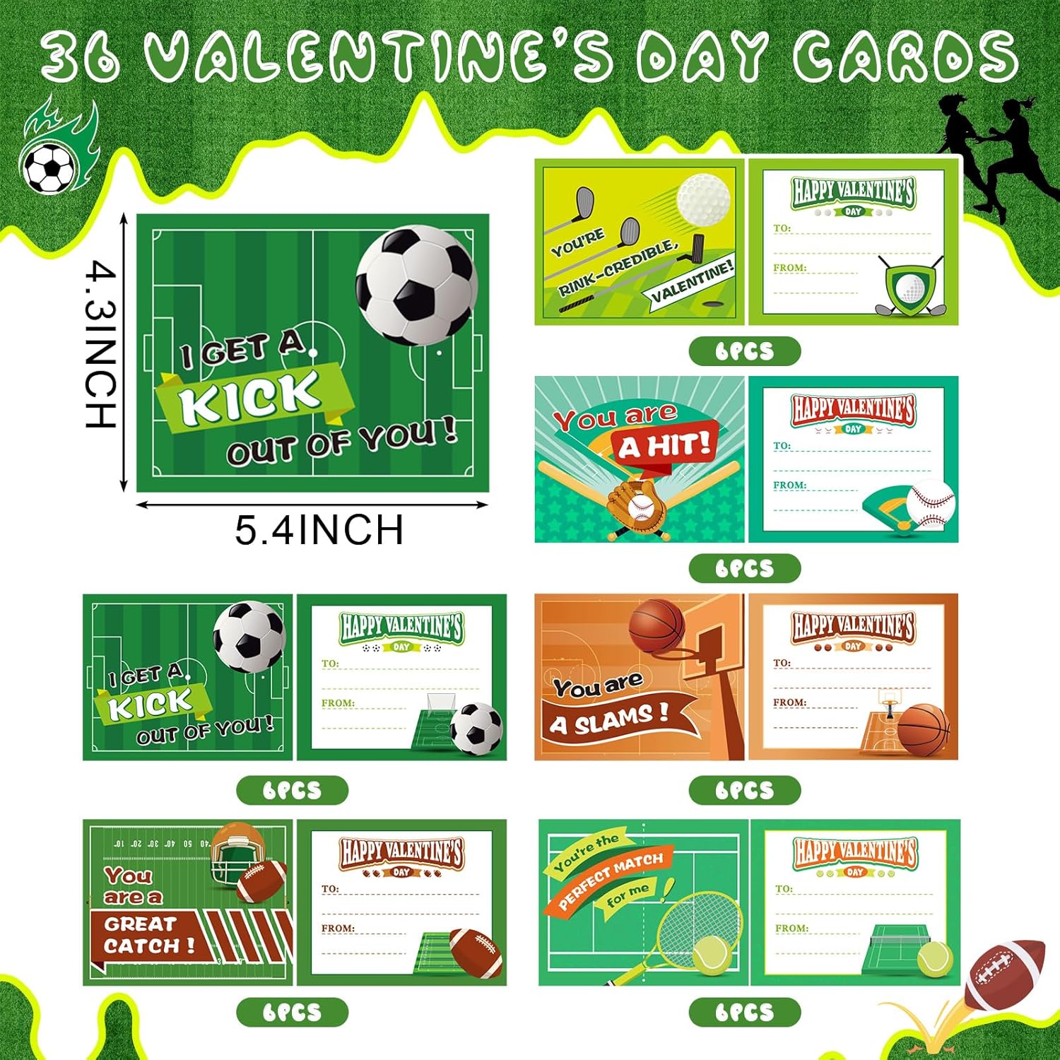 36 Set Valentines Cards Classroom Valentine's Day Cards with Sports Stress Balls Kids Exchange Prize Gifts, Valentines Party Favor Valentine Exchange Card for School Classroom