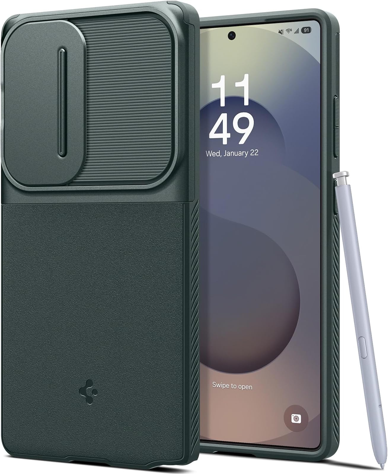 for Galaxy S25 Ultra Case, Optik Armor [Sliding Camera Cover] [No Magnet Ring] [Military-Grade Protection] - Abyss Green