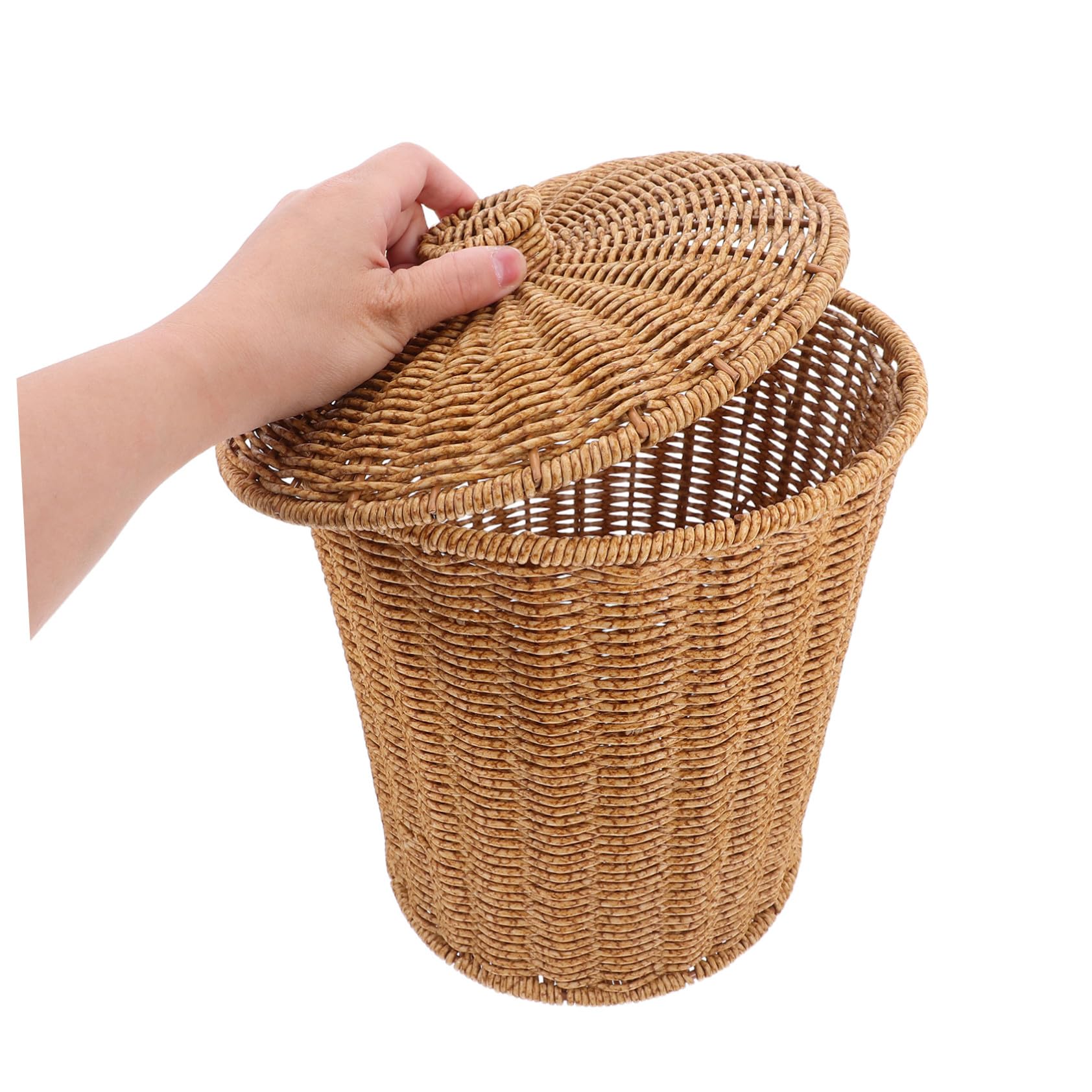 STOBAZA Panier De Rangement Tressé Main Avec Couvercle Imitation Rotin Pour Maison Panier De Rangement Tressé Pour Jouets