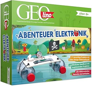 FRANZIS GEOlino 67073 Experiment Box Adventure Electronics, Set with Solar Module, LEDs, Solar Motor, Propeller, Manual and Other Accessories, from 8 Years, No Previous Skill Required