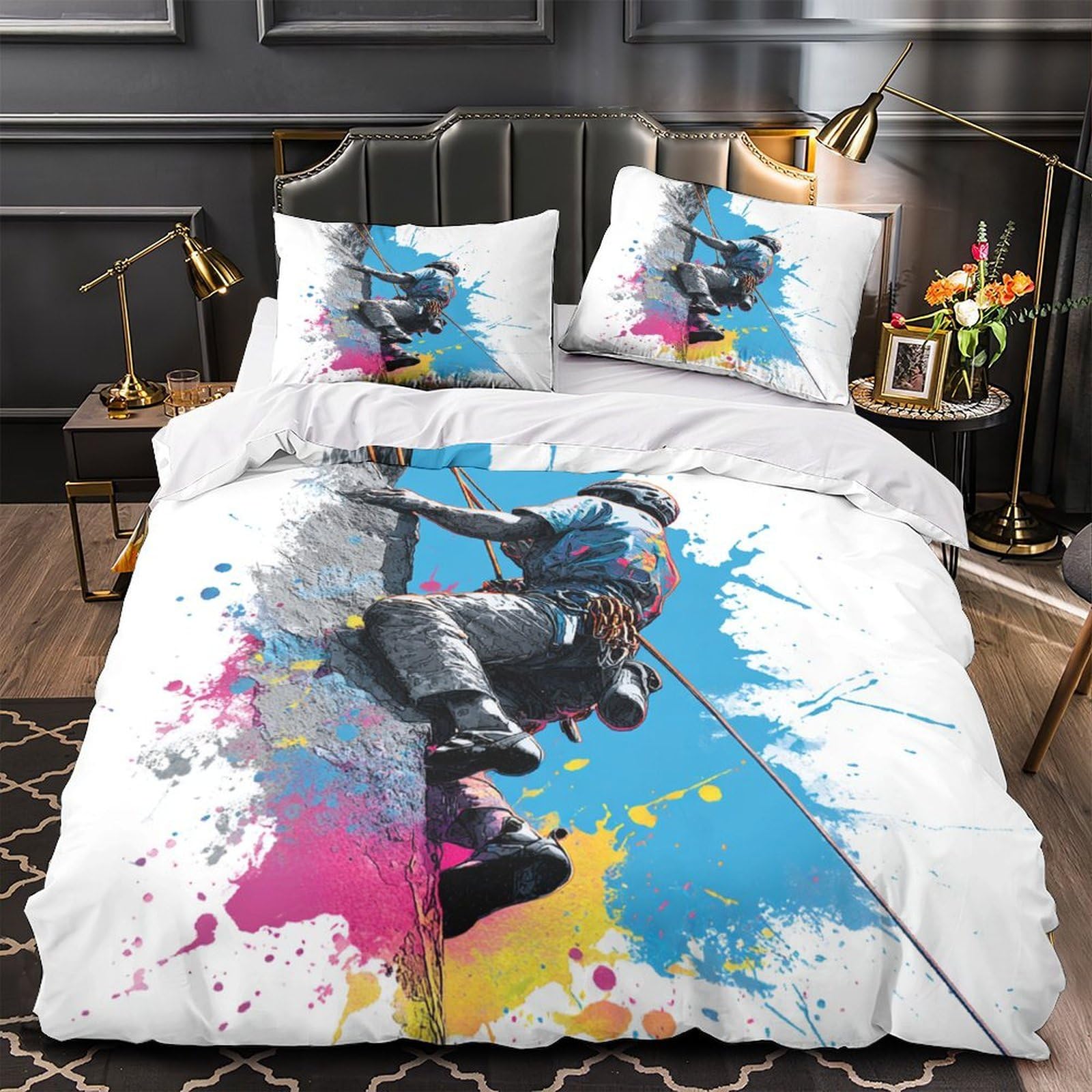 3D Druck Kletterer Motiv Bettbezug Mikrofaser Schlafzimmer Dekor Klettersport Bettwäsche Set Atmungsaktiv Für Erwachsene King（220x240cm）