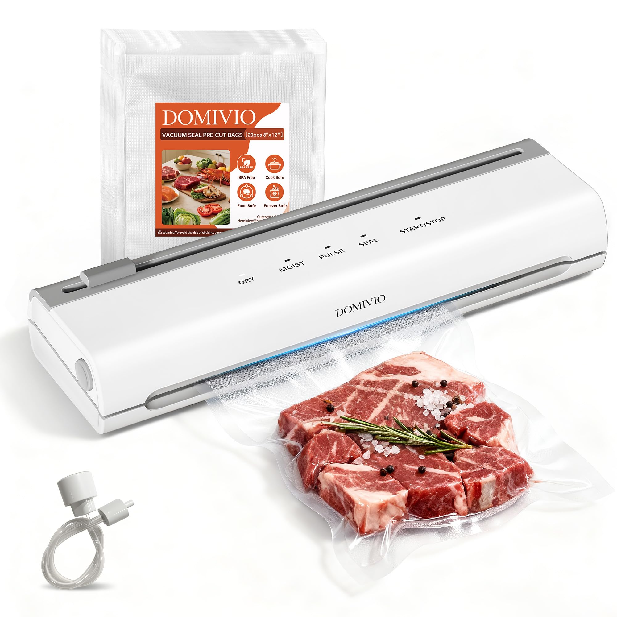 6-in-1 Vacuum Sealer Machine, 65kPa Fast-Compact Vac Pack Machine with 20 Vacuum Seal Bags, Built-in Cutter & Accessory Hose for Sous Vide Cooking, Dry & Moist Food Preservation