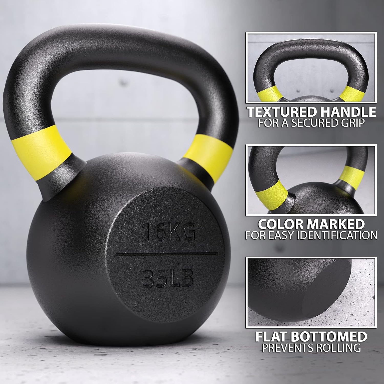 Synergee Cast Iron Kettlebells Black Matte Kettlebell Weights for Strength Training, Conditioning and Functional Fitness