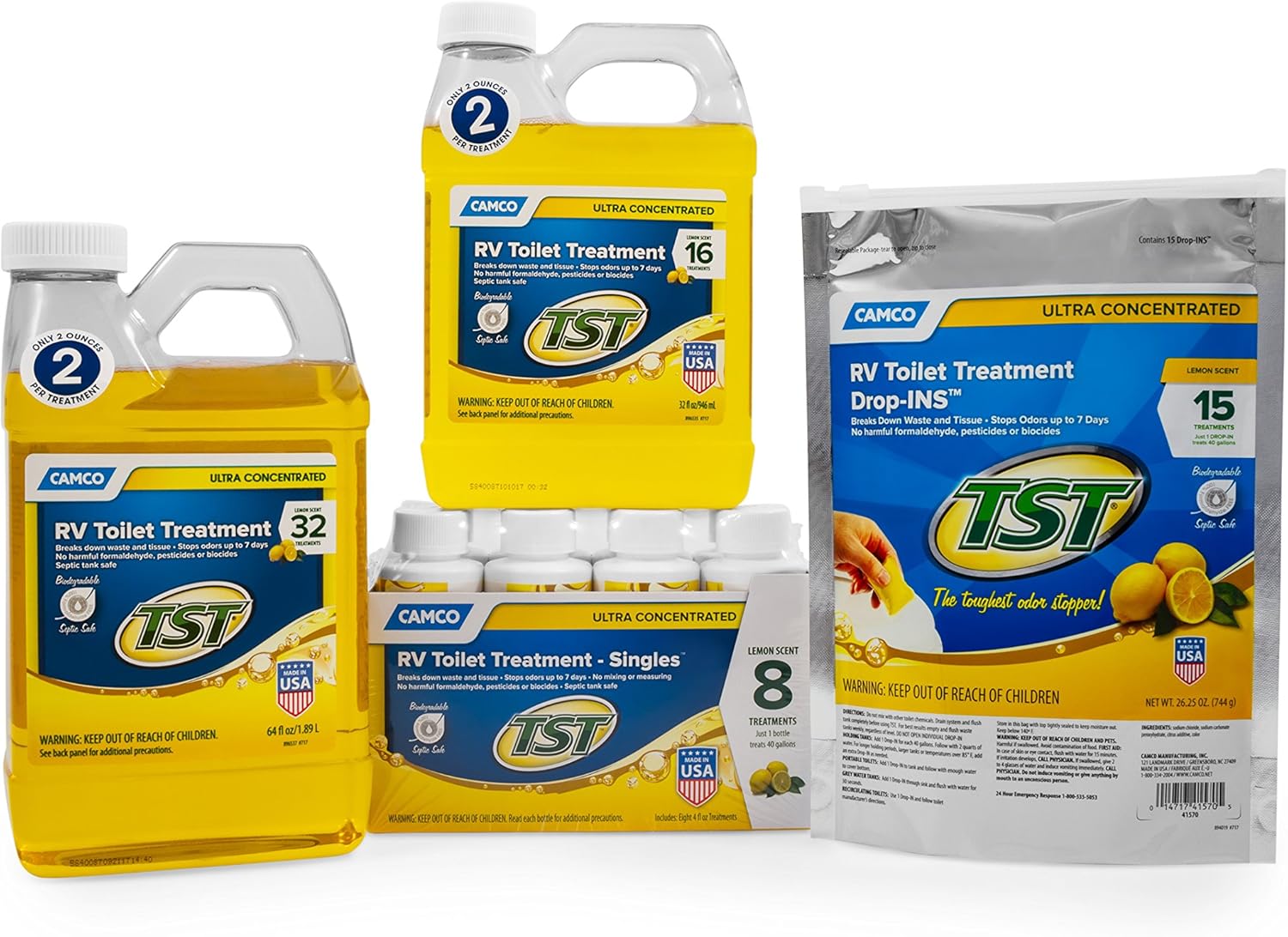 Camco TST MAX RV Toilet Treatment | Features a Biodegradable Septic Safe Formula, a Lemon Scent, and is Ideal for RVing, Boating, and More | 64 oz (41575) : Everything Else
