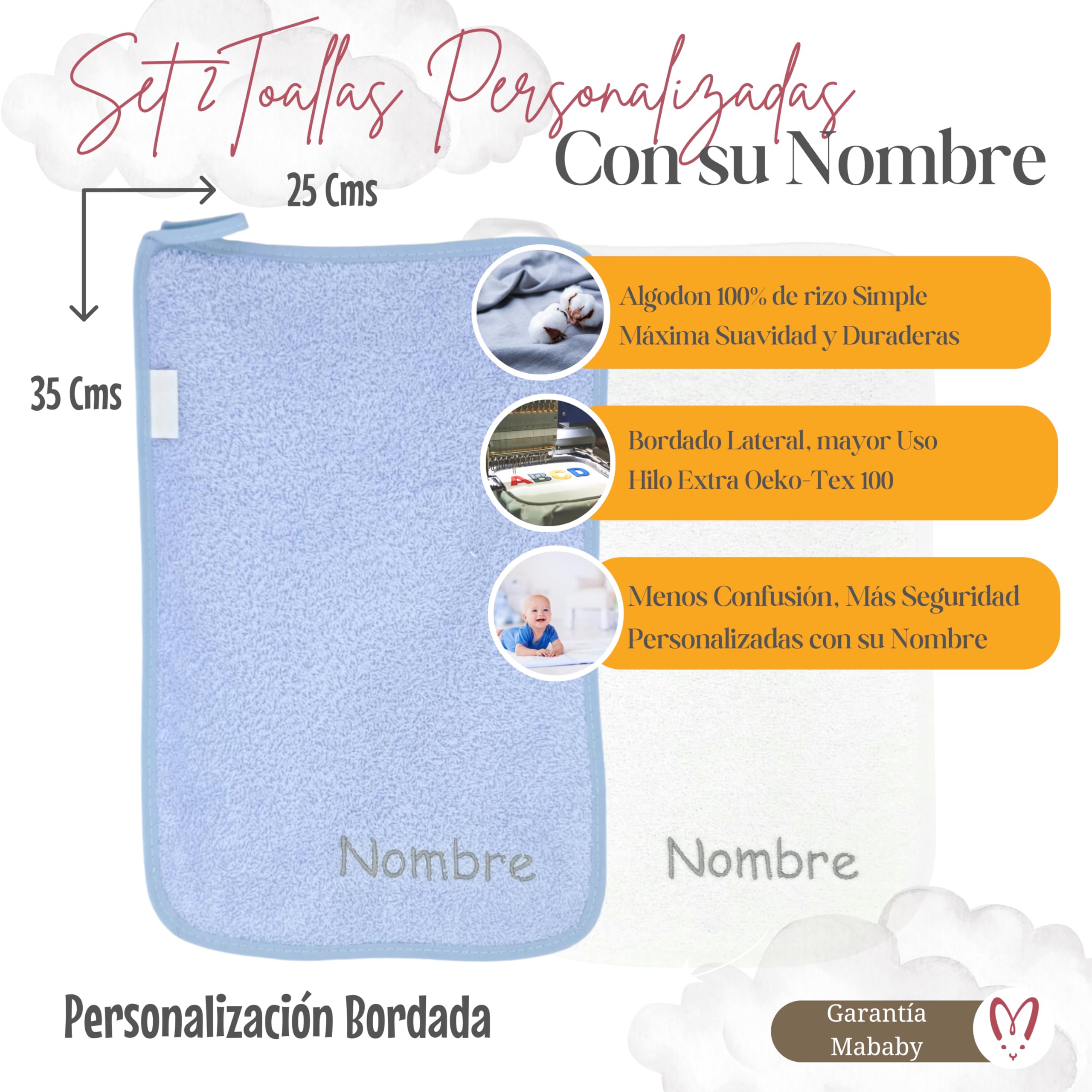 Naáy - Tarta de Pañales Personalizada con Pañales Talla 2, Set de Cosmética Eco, Dou Dou, Chupete y Toallas Bordadas con el Nombre del Bebé (Azul)