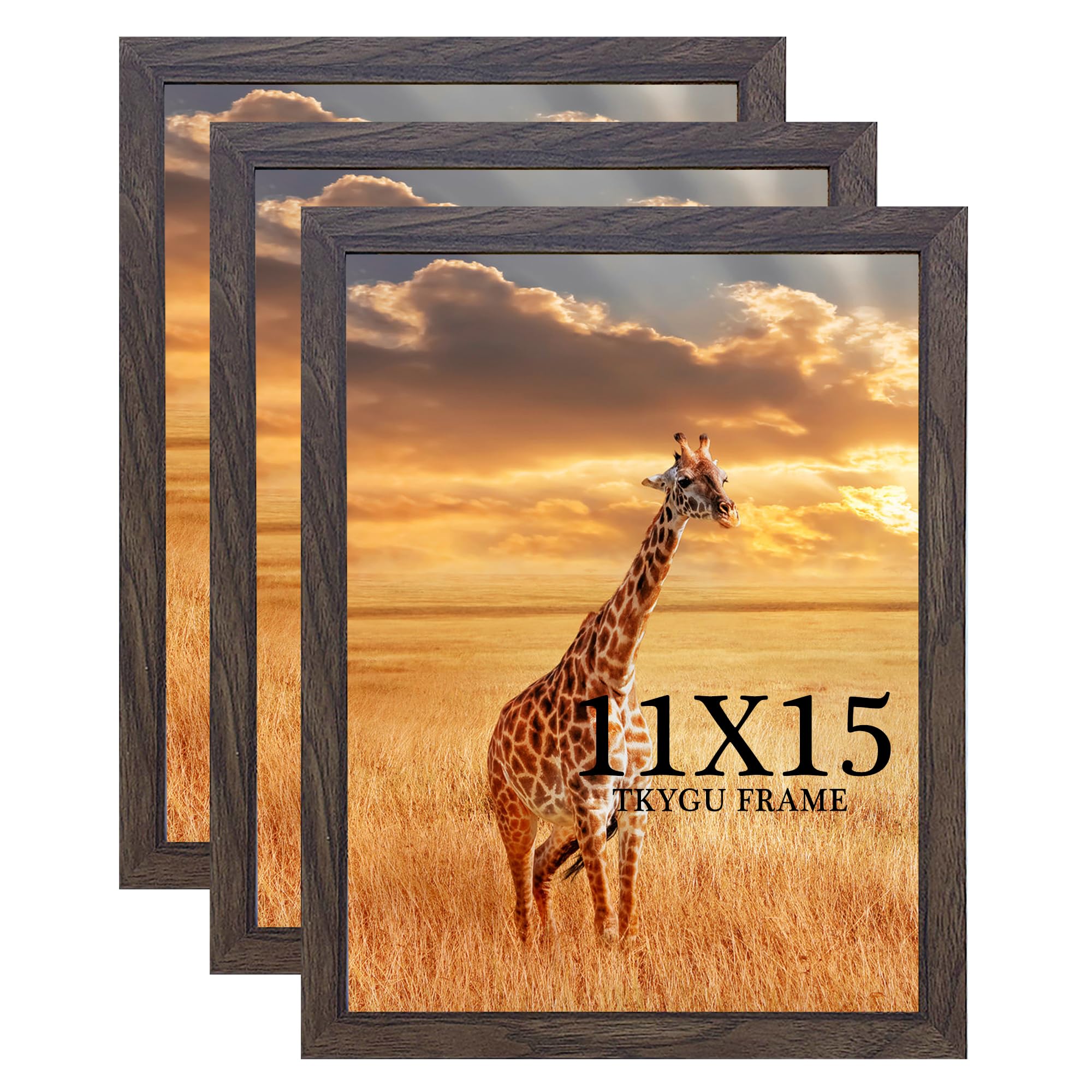 TKYGU 11x15 Picture Frame Set of 3,Wooden Frame 15x11 Wall Gallery Poster Photo frame walnut with Durable Shatter Resistant Plexiglass for Wall