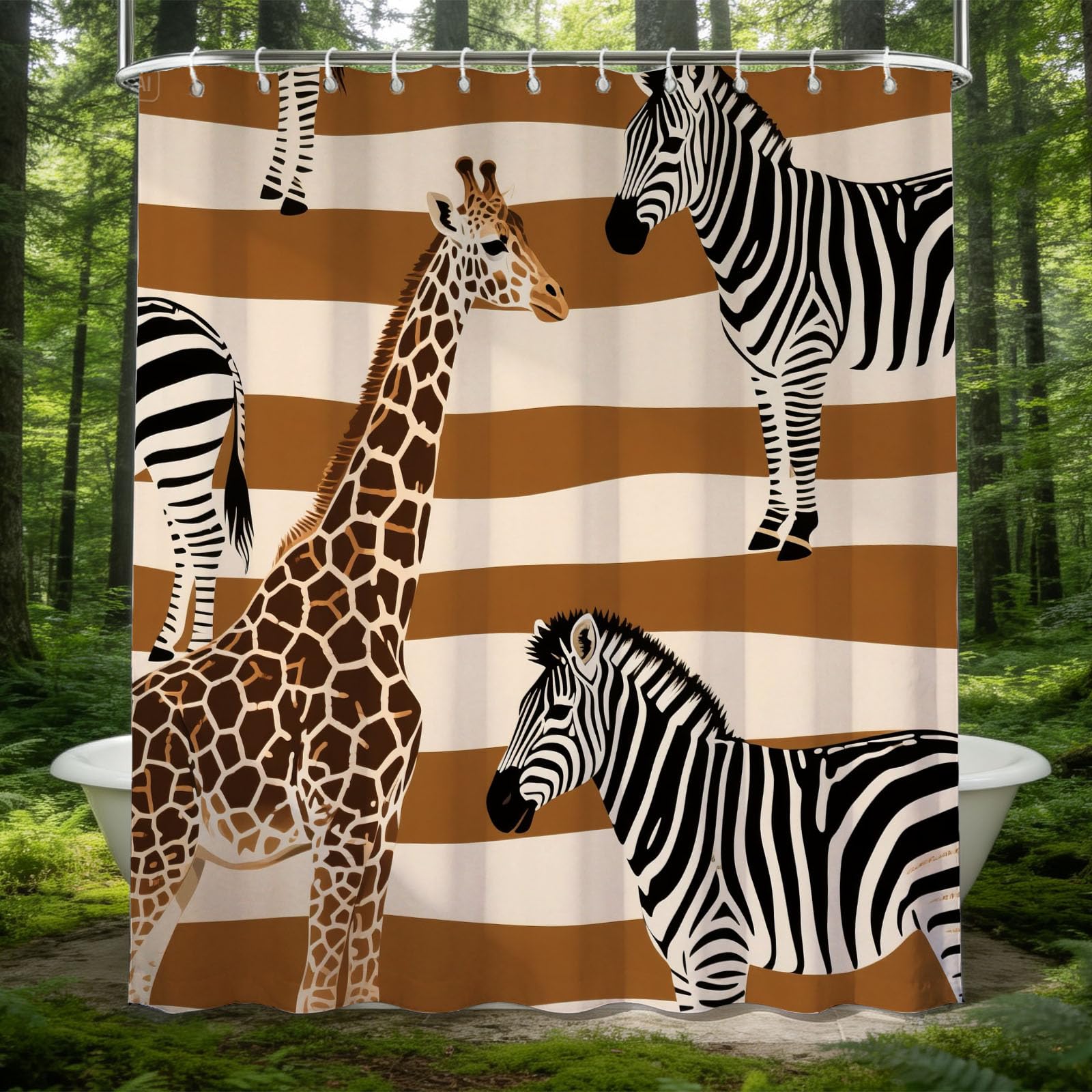 Hongduo 3D Giraffe Zebra Shower Curtain for Stalls Bathtubs Africa Animal Bathroom Decor Shower Curtain Set Polyester Fabric Waterproof 200x200cm/79X79 Inch with Hooks