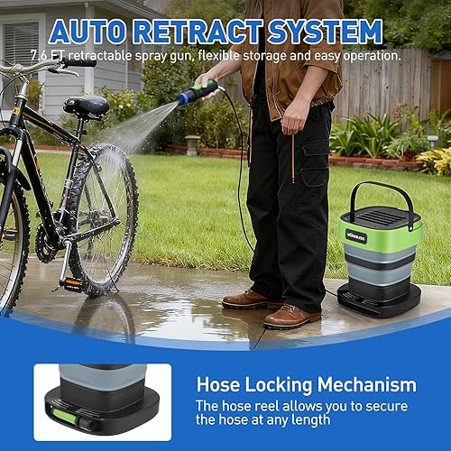 Miniatura 6 de Pulverizador eléctrico inalámbrico, rociador de agua portátil con tanque de agua de 3.2 galones, carrete de manguera de rebobinado automático,