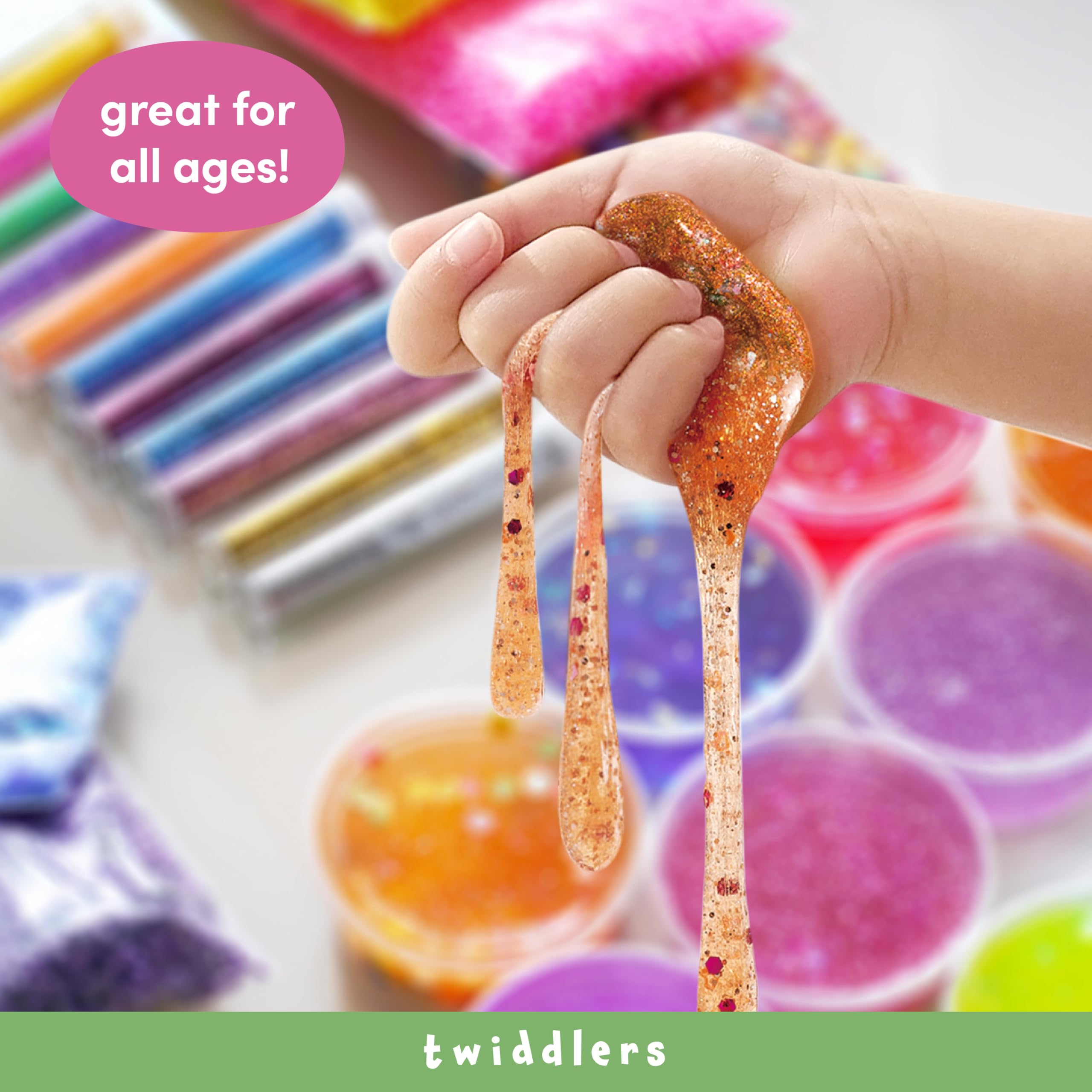 The Twiddlers - 100 Piece Slime Making Kit Gift Set for Kids - Crystal Beads, Glitters and Decorations, DIY Arts & Crafts Toys