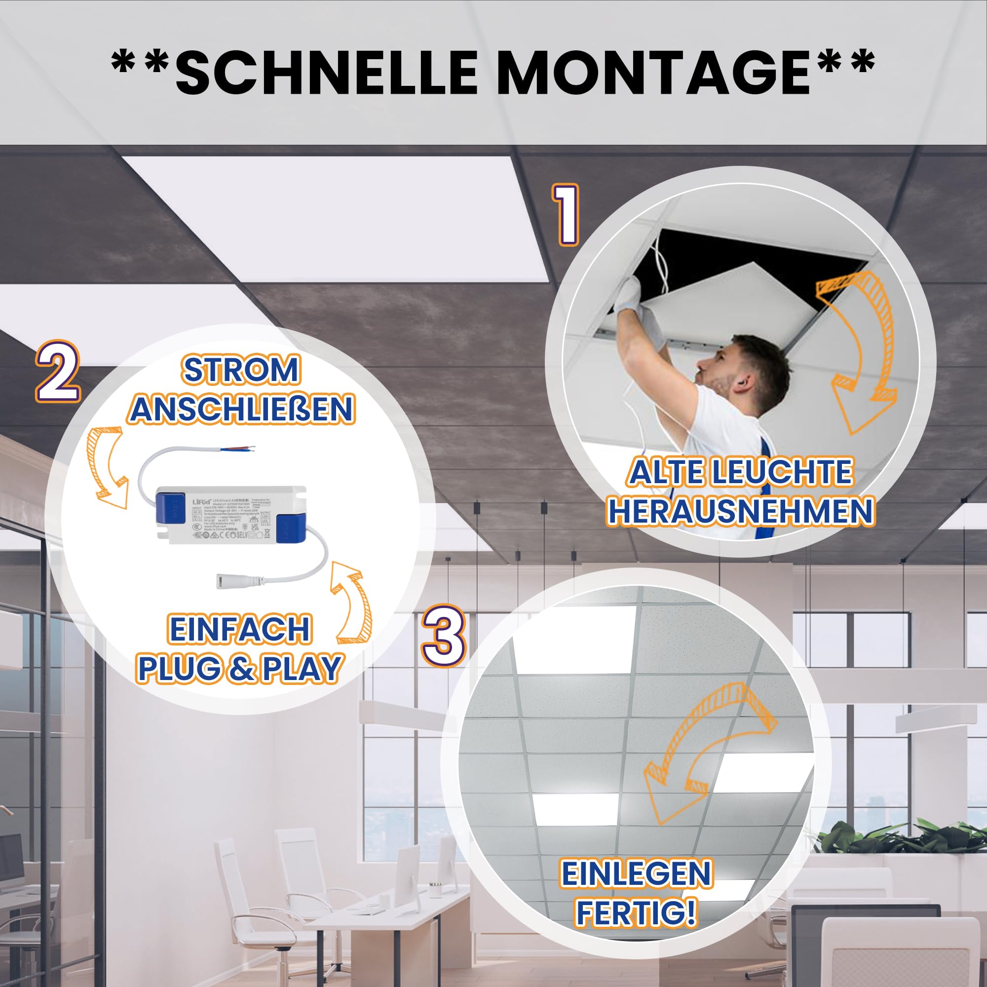 10x LED Panel, Deckenleuchte, 62x62cm, 4400lm, 3000K, 40W, UGR<19, inkl. Trafo, Rasterleuchten, Einlegeleuchte, Büroleuchten (3000 Kelvin (warmweiß), 10 Stück)