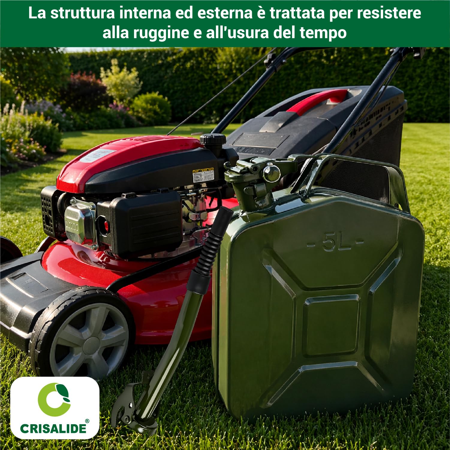 Crisalide® - Bidón de combustible de acero 5 l, 10 l y 20 l con boquilla de transporte, homologado para transporte de gasolina y gasóleo, antioxidante, cierre hermético, bidón de gasolina de metal (5L