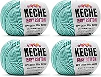 Vista 23 de Keche Hilo de algodón, 60% algodón, 40% hilo acrílico, hilo de algodón suave para ganchillo y tejer, hilo amigurumi, 4 madejas/bolas