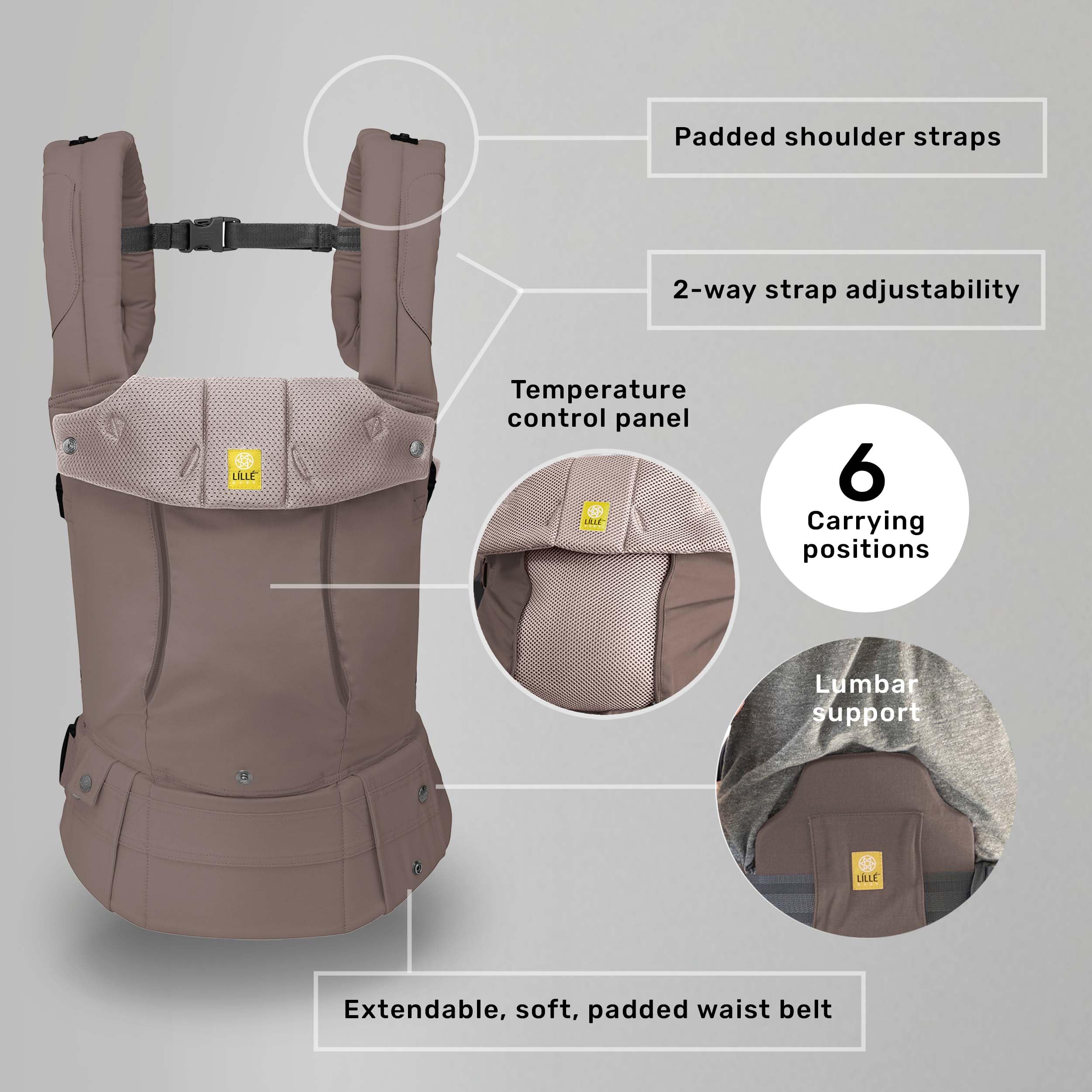 LILLEbaby Complete All Seasons Ergonomic 6-in-1 Baby Carrier Infant to Toddler with Lumbar Support 7-45 Pounds 360 Degree Baby Wearing & Multi-Position Inward & Outward Facing Bark product thumbnail 3
