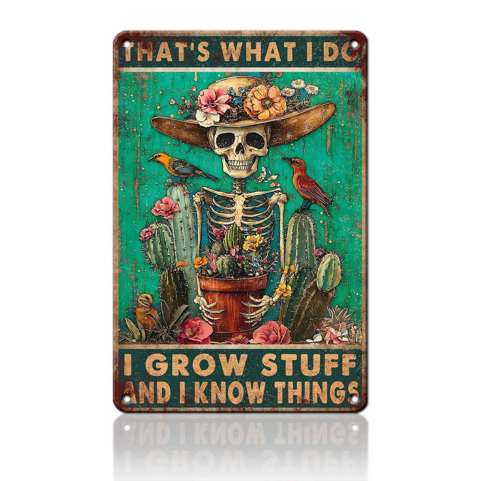 Anceky Funny Sign That's What I Do I Grow Stuff And I Know Things Metal Tin Sign Retro Wall Decor for Yard Outside Outdoor Garden Home 12×8 Inch