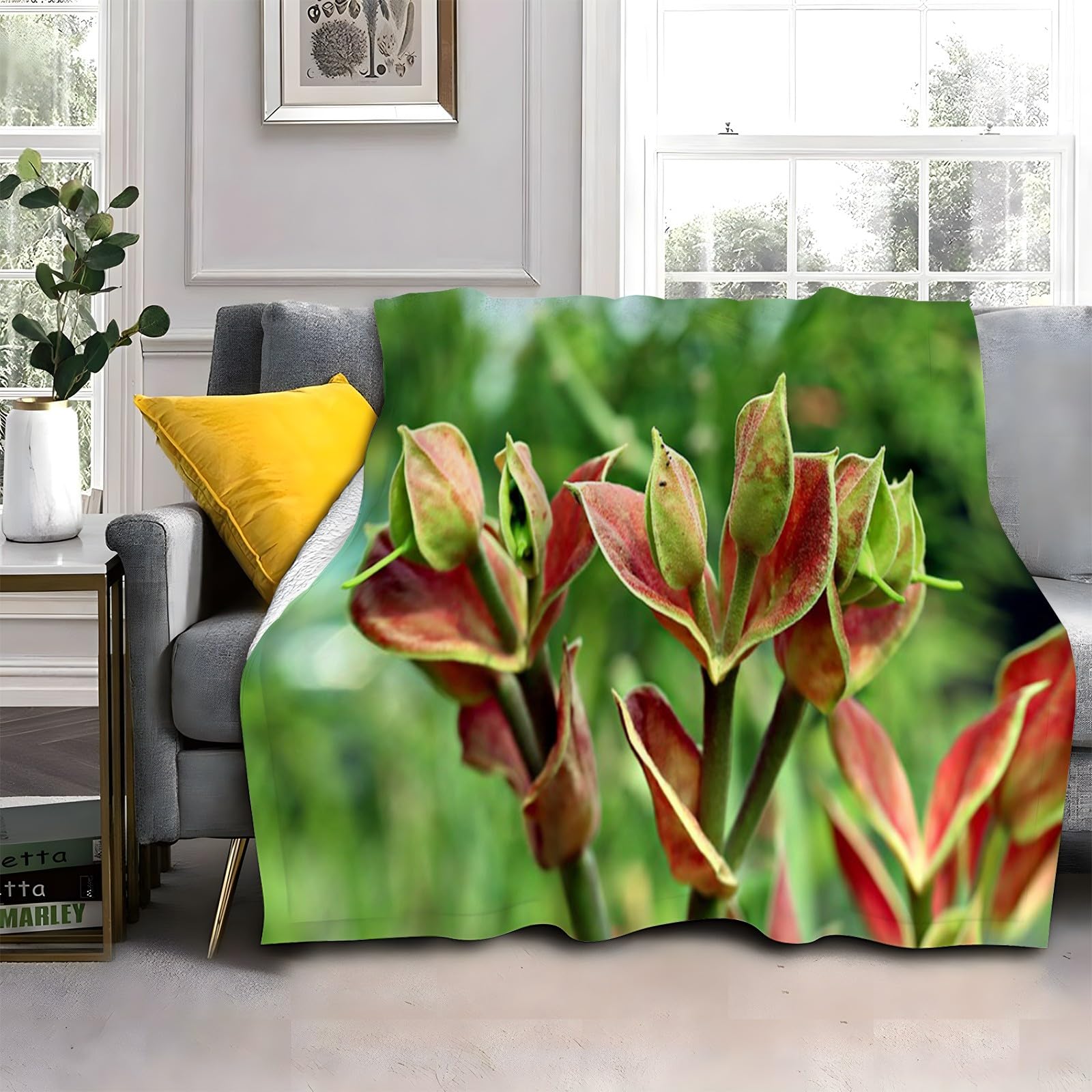 LLSZAHD Red Green Leaves Double Size Throws Blanket Plants Comfort Soft Sofa Bed Flannel Blanket 128x152cm, Modern Fashion Design Style Children Adults Bedroom Decor - Travel Blankets 50"x60"
