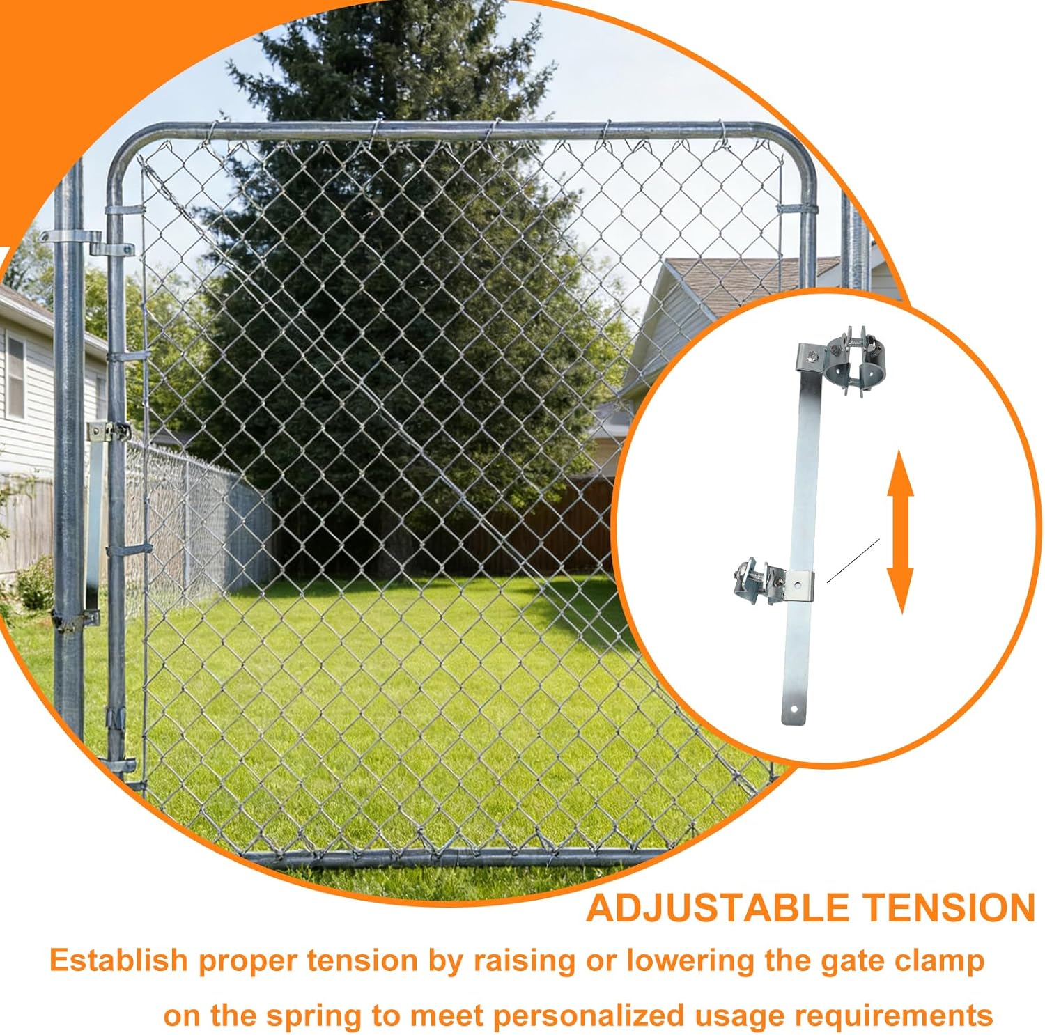 Upgraded Chain Link Gate Closer, Heavy Duty Spring Steel Rod with Adjustable Tension, Automatic Gate Closer for Pool, Dog and Backyard Gate