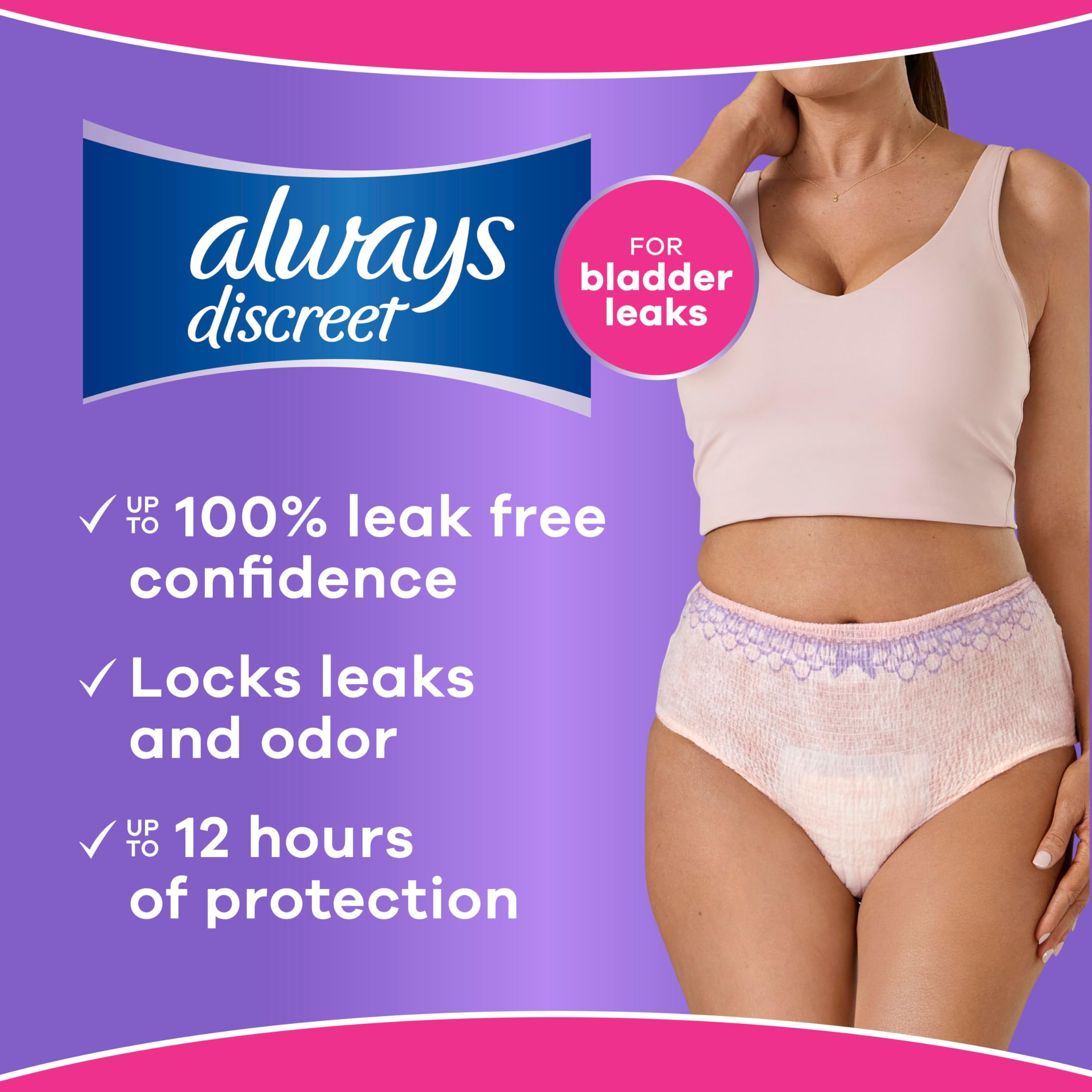 Always Discreet Inkontinenz-Unterwäsche für Erwachsene für Damen und nach der Geburt, bis zu 100% Blasenauslaufschutz, groß, 76 Stück