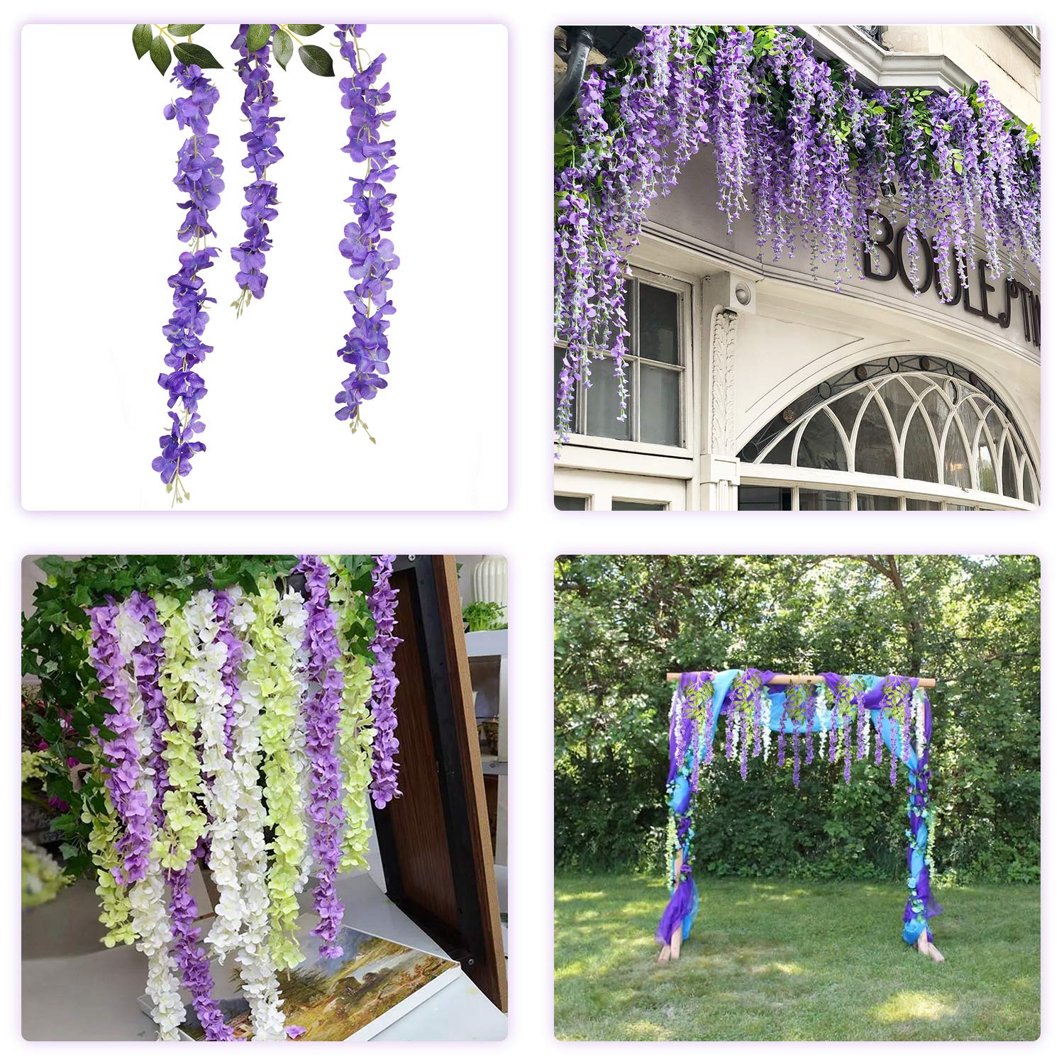 DearHouse Artificial Wisteria Vine Ratta Hanging Garland Silk Flowers String for Home, Party, Wedding Decor (Purple, 3.75 Feet) - 6 Pack 2