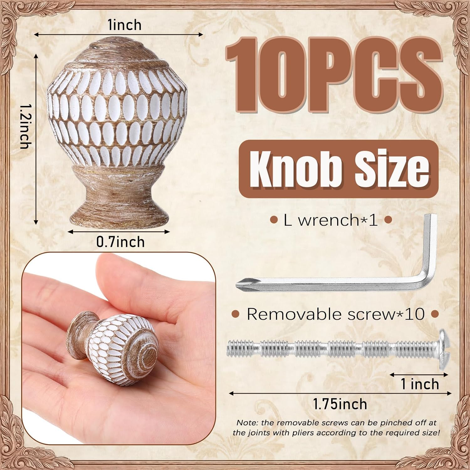 Novabright 10 Pack Boho Wood Dresser Drawer Knob,Wood Grain Leaves,1" | Handmade Wooden Grain Cabinet Knobs, 10 Screws and Small Wrench, Drawer Pulls Handles, Kitchen Bathroom Furniture