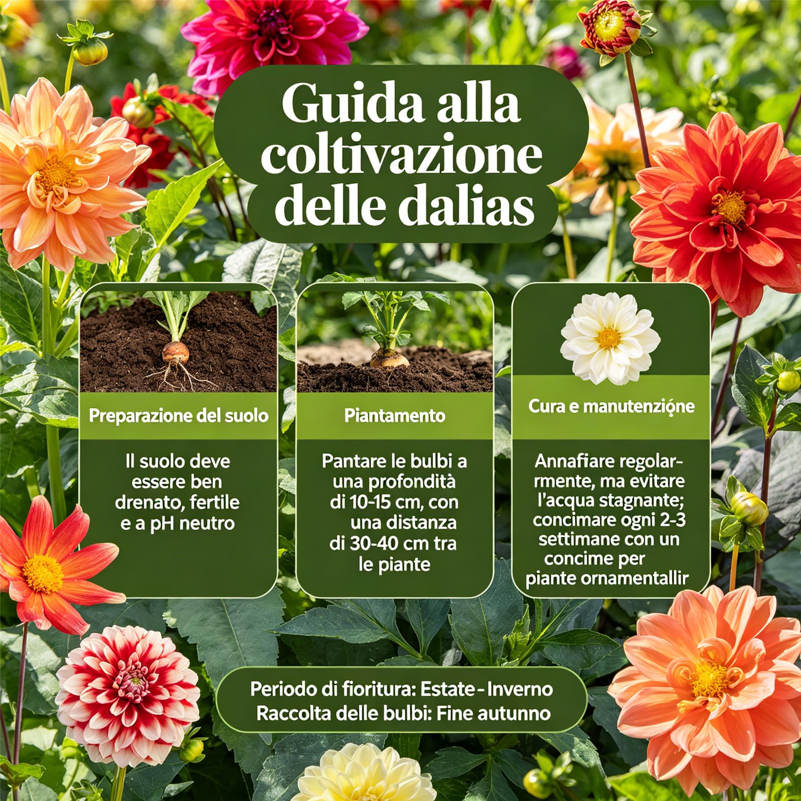 Bulbi di Dalia/Resistenti Perenne/Colori vivaci/Ottima presentazione/Adatta sia per interno che esterno/Perfetta per principianti-10Rizomi-B