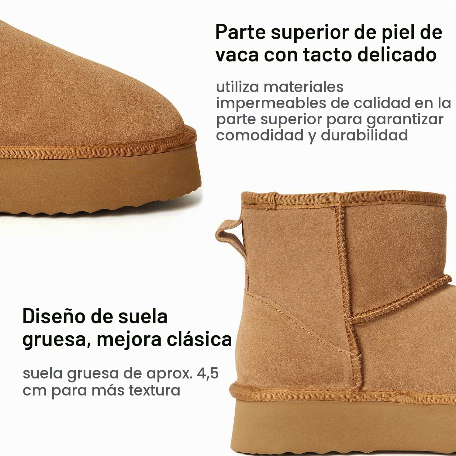 Shenduo Mujer Plataforma Botines de Nieve Invierno Clásico | Material Cuero Impermeable Forradas de Piel Cálido Clásico Botas para Clima Frío