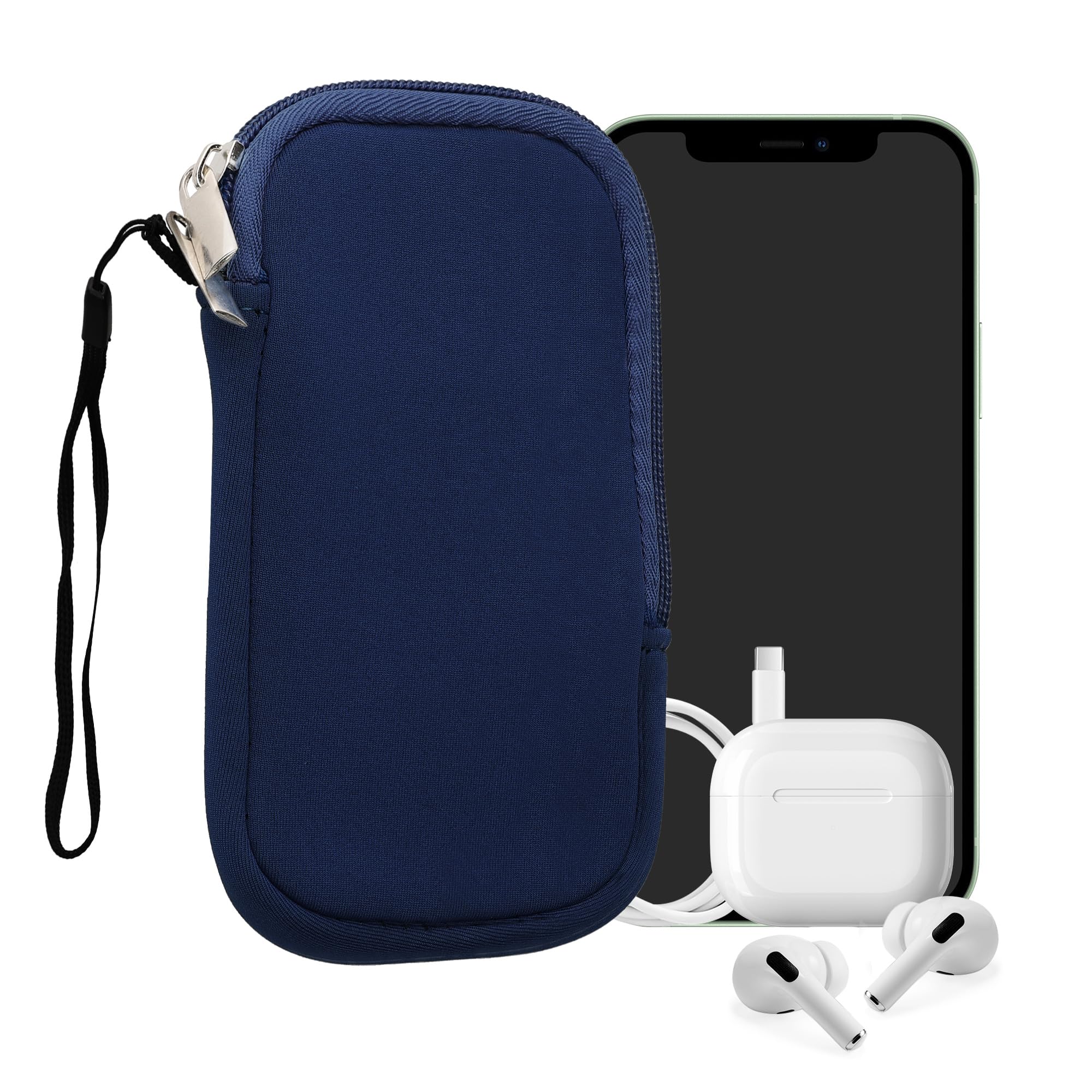 kwmobile Universal Phone Pouch Size L - 6.5" - Neoprene Smartphone Pouch with Zip - Water-Repellent Mobile Phone Case - Sleeve in Dark Blue