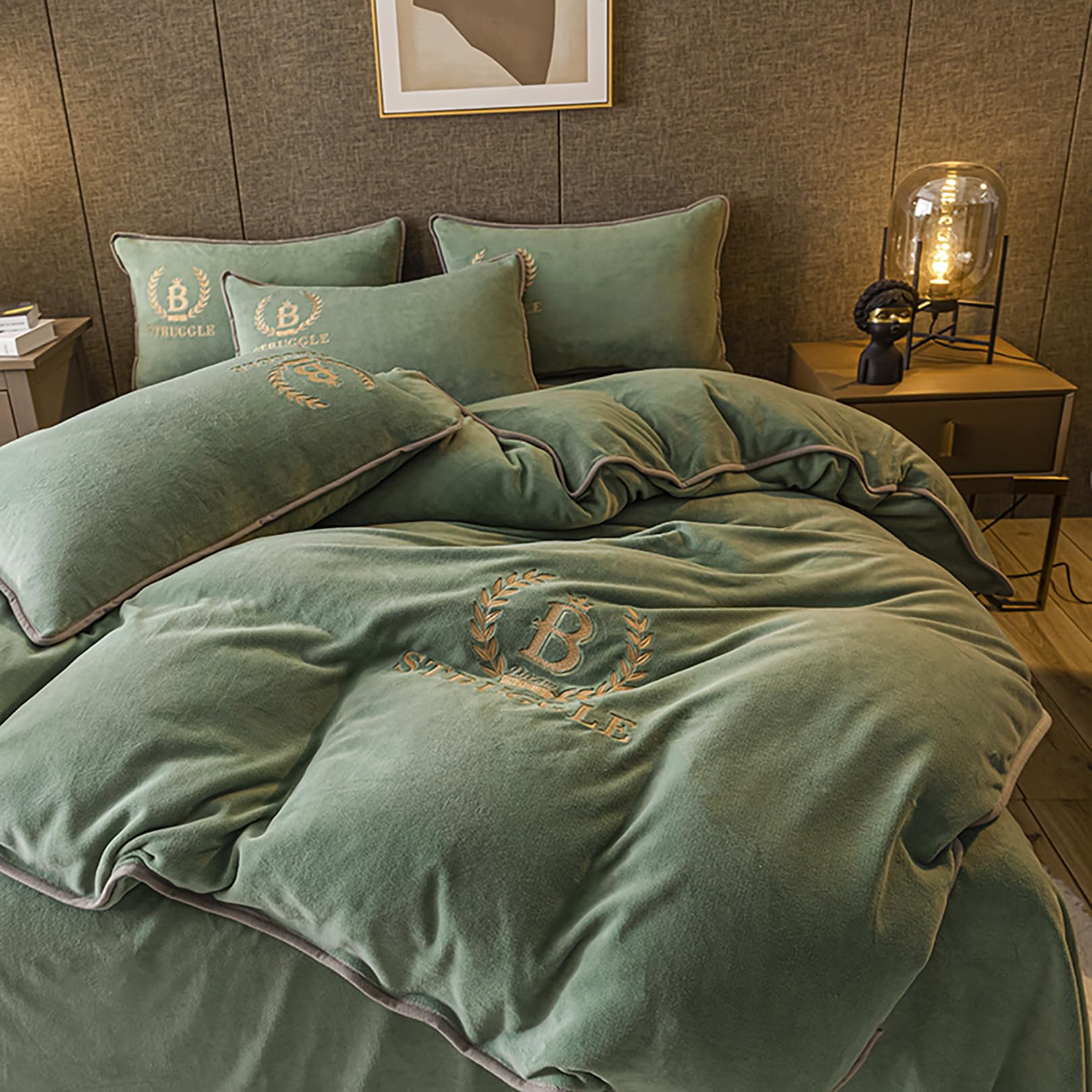 ALEjon Winter Warm Mullido Juego de Funda Nórdica de Franela de 3 Piezas para Cama Doble - Verde, Tamaño 220x240cm, con Cremallera y 2 Fundas de Almohada