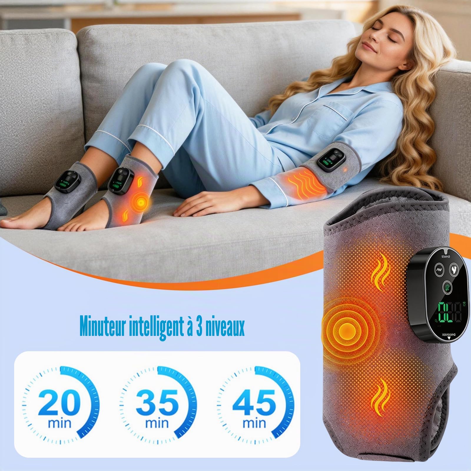 Masseur Pied Électrique,2 Pièces Appareil Massage Pied Sans Fil avec 3000mAh Batterie,3 Intensités de Vibration,6 Niveaux de Température,Massageur de Cheville pour Personnes Âgées,Travailleurs Debout
