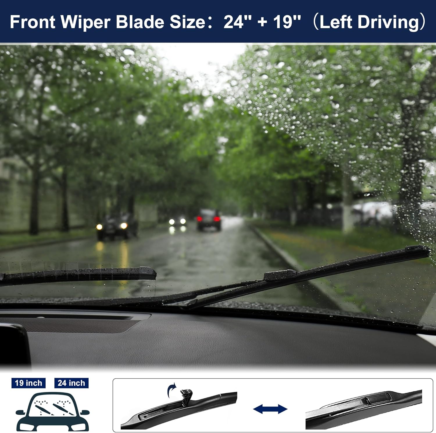 X AUTOHAUX 1 Pair 24" 19" Coating Silicone Front Windshield Wiper Blade Replacement Pair Set for Jaguar S-Type 2001-2008 with Washer Nozzle Connect