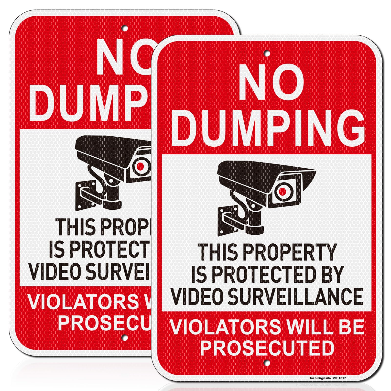 Letrero de no dumping con texto en inglés "No Dumping Property Protected By Video Surveillance", paquete de 2 unidades, 18 x 12 pulgadas, aluminio reflectante de grado ingeniero, resistente a la