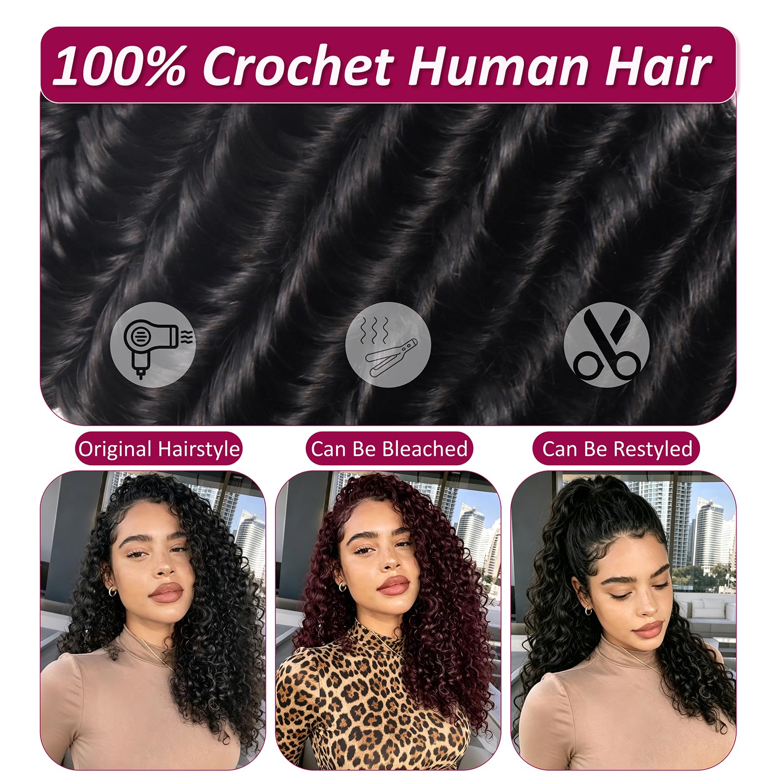 100% Human Hair Crochet Extensions