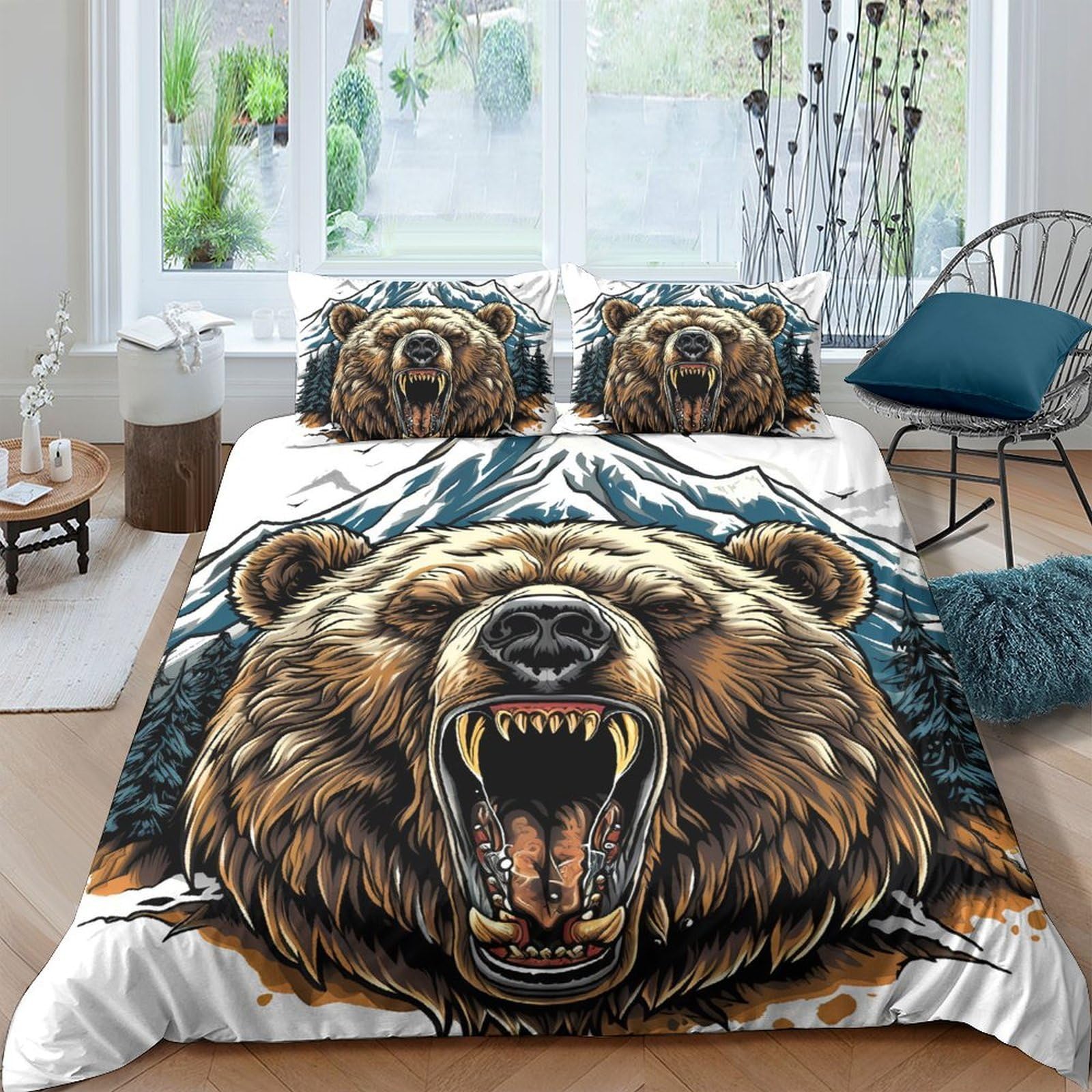 Ctjqhvkz Style-6 3D Printed Roaring Bear Fitted Sheet Microfiber Soft Breathable Mountain Forest Mattress Cover For Bedroom Dorm Youth Decor Single（135X200cm）