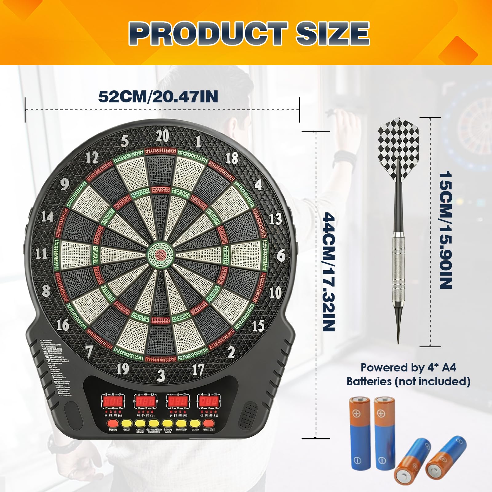 Cible Flechette Electronique, Jeu de Fléchettes Électronique avec 4 Écrans LCD, 27 Modèles de Jeux pour Jusqu’à 16 Joueurs, Fléchettes à Pointe Plastique Sécurisées pour Maison, Bureau et Bar
