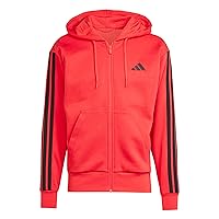 adidas Homme Essential Three Stripes Fleece Zipper Hoodie, Pure Ruby/Black