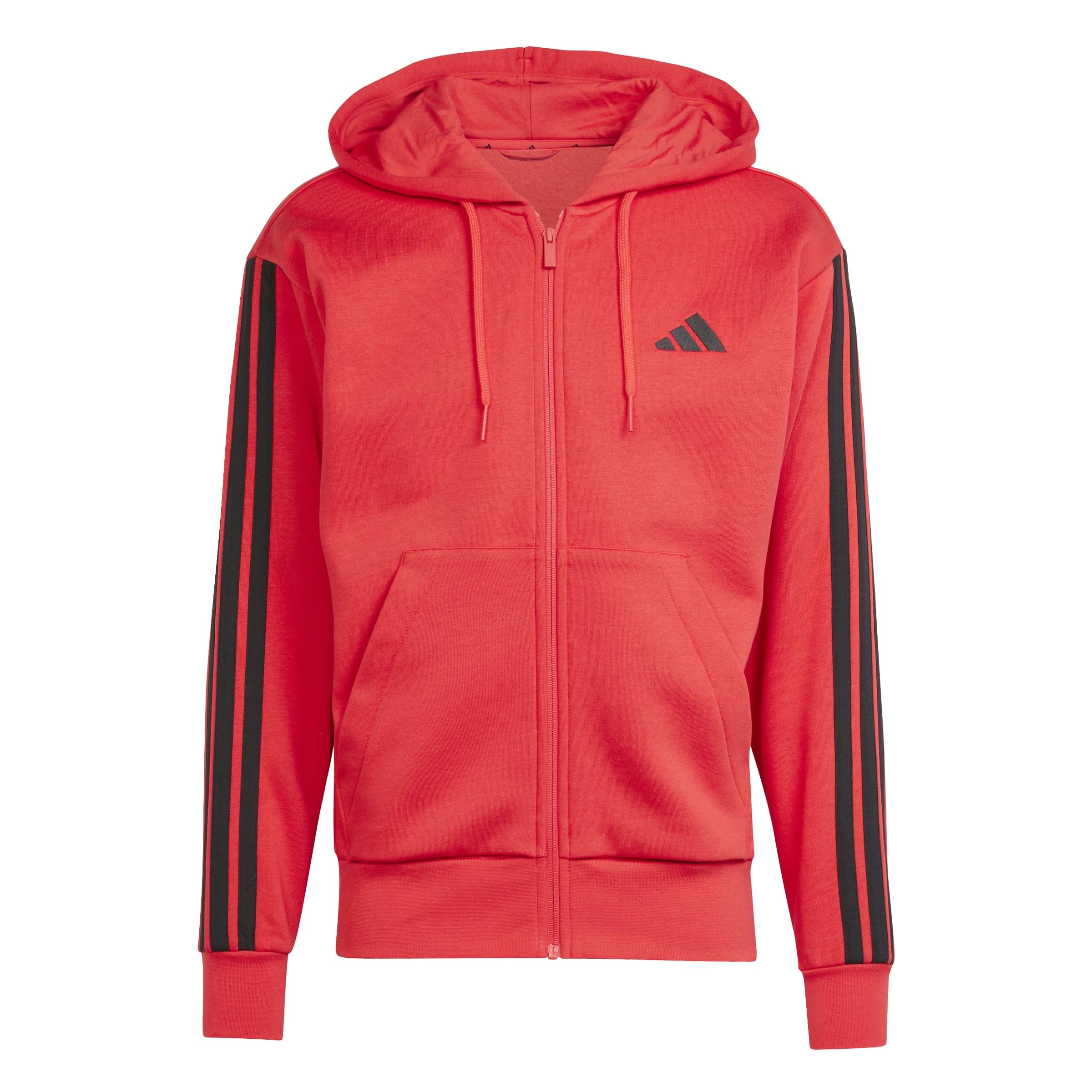 adidas Men's ESSENTIAL THREE STRIPES FLEECE ZIPPER HOODIE, pure ruby/black, M