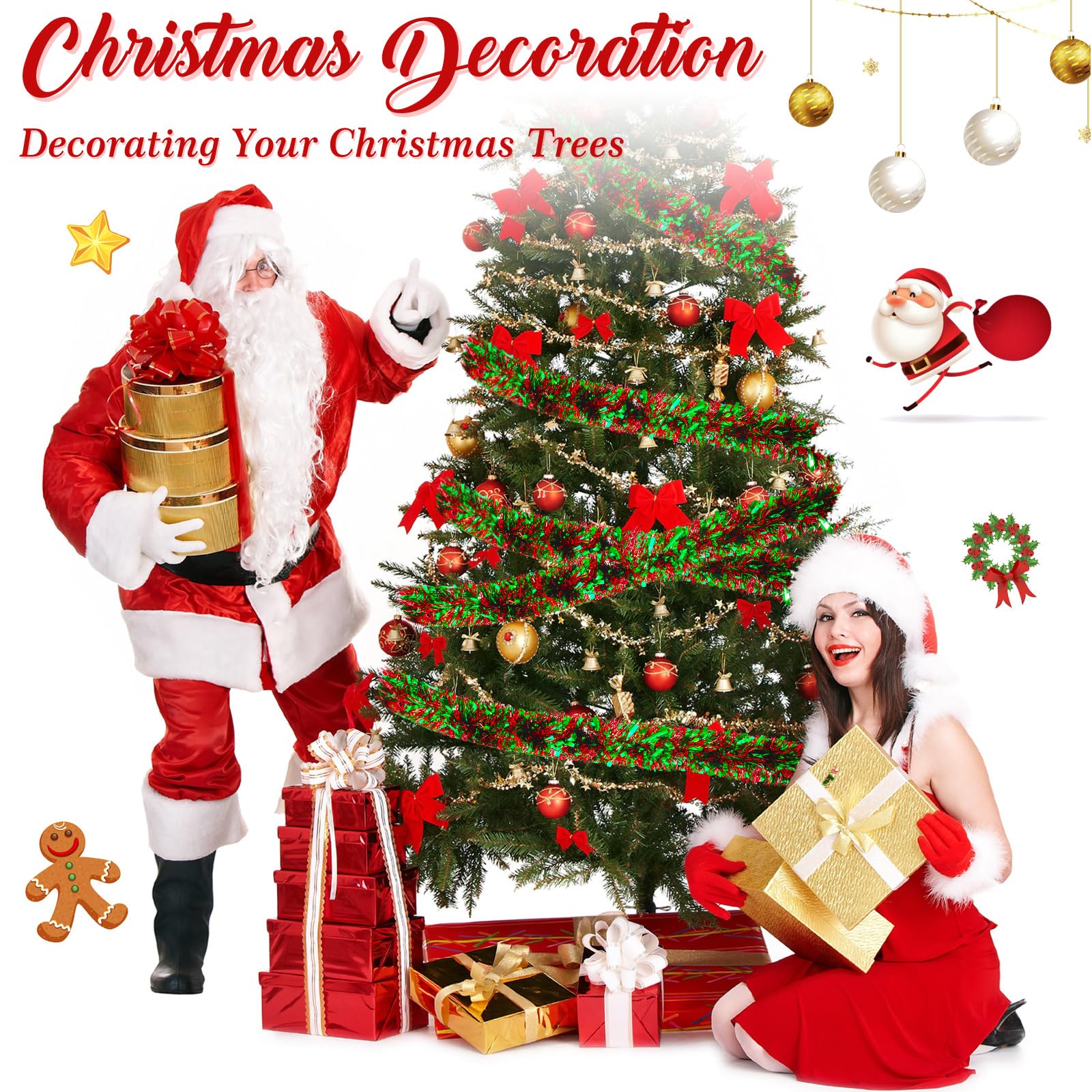 Cindeer 66 Feet/20 Meters Christmas Tinsel Garland Decoration Chunky Thick Garland Hanging Luxury Tinsel for Christmas Party Indoor and Outdoor Decor(Red - Image 4