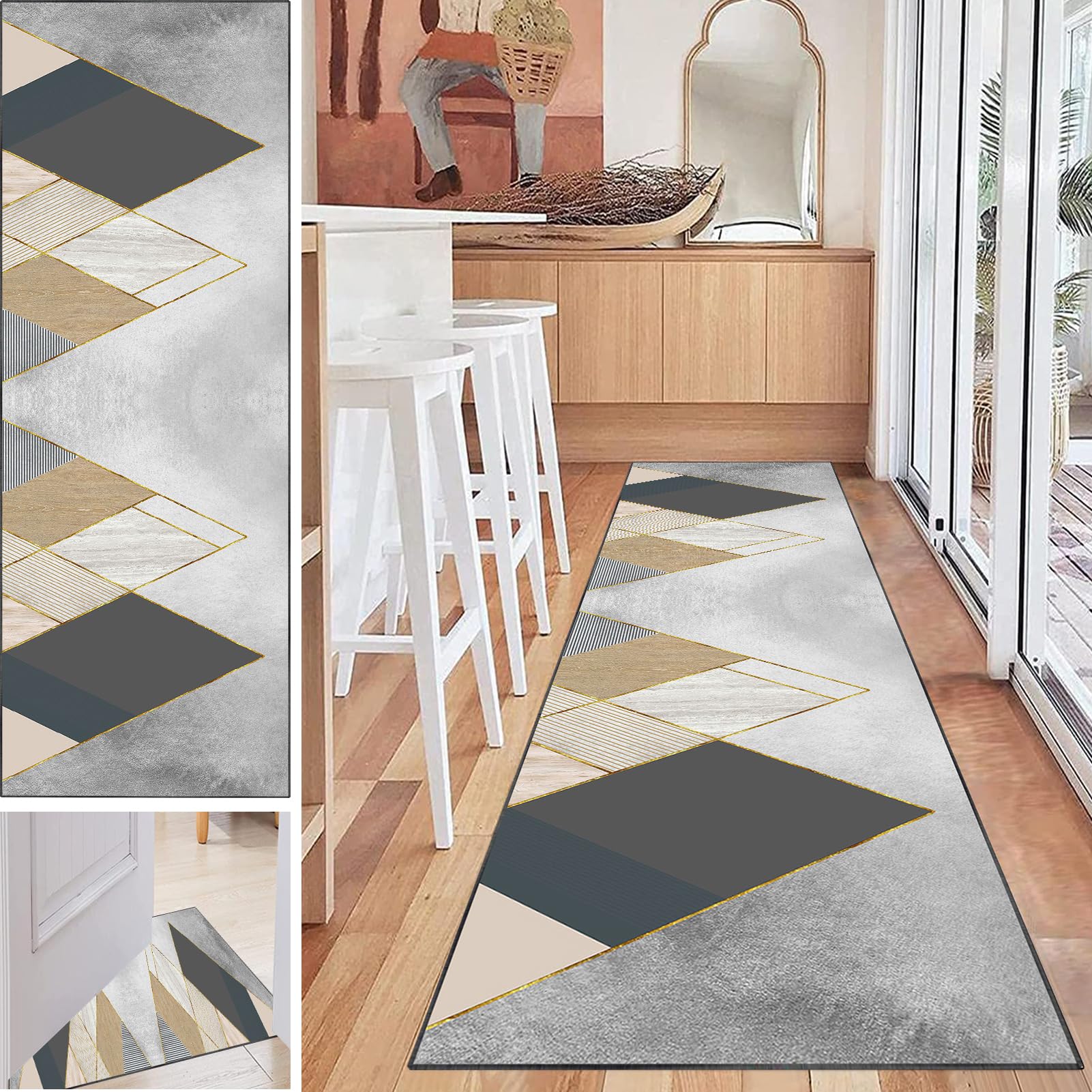 Tappeto Cucina 5 Metri - Passatoia Antiscivolo Lavabile - Moderno Colorato 120x500cm - Personalizzabile Per Soggiorno E Camera Da Letto - 2