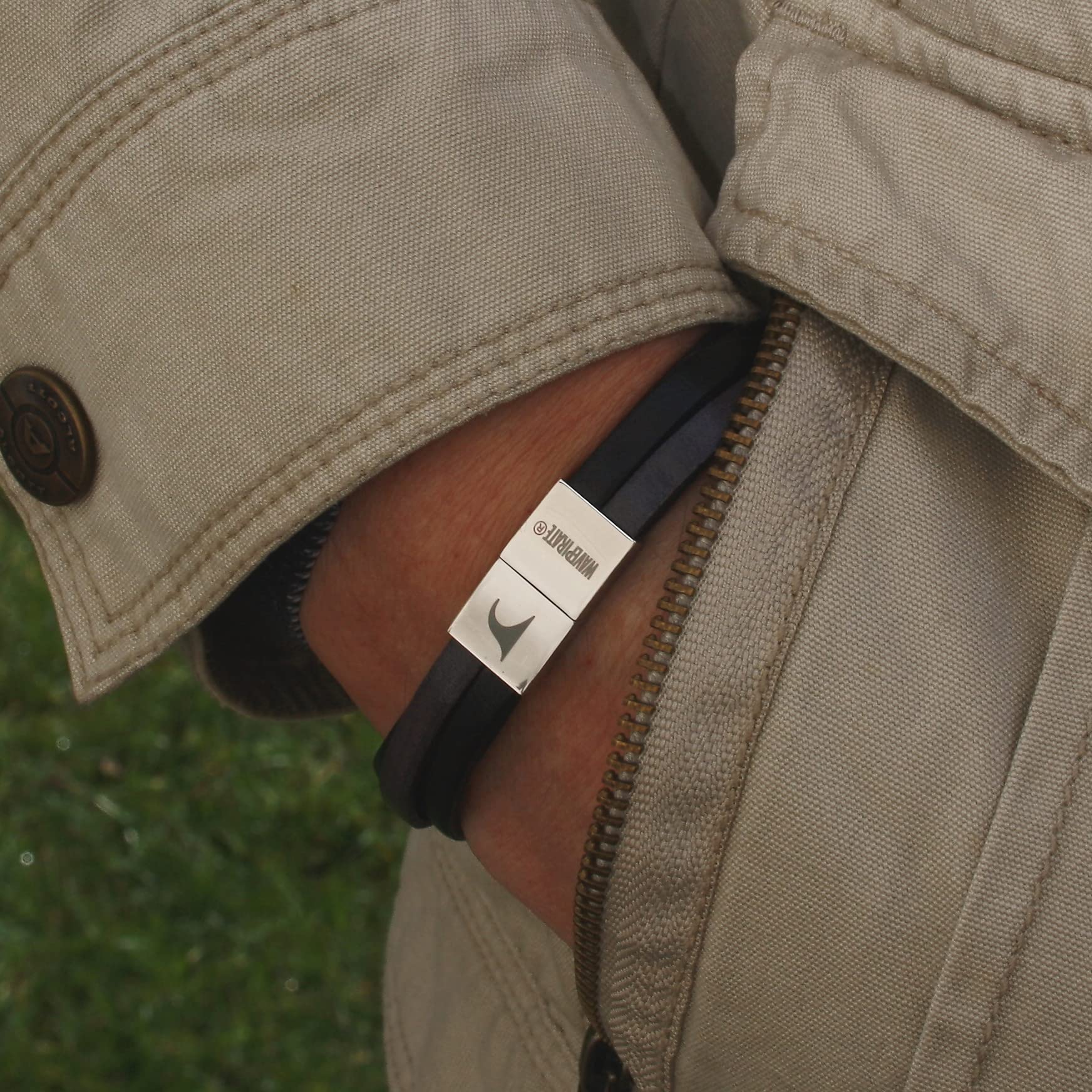 Echt Leder-Armband Twist Schwarz Grau Herren Männer
