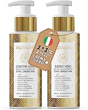 Crema e Siero Viso Antirughe con Bava di Lumaca, Acido Ialuronico, Vitamina E, Rigenerante Illuminante con Aloe Vera, Trattamento Anti-Età Multifunzionale Imperfezioni Discromie, Made in Italy 2x100ml
