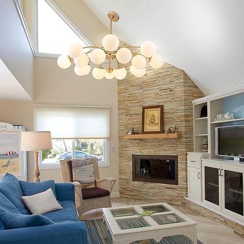 Miniatura 6 de Candelabros de burbujas Sputnik modernos de mediados de siglo de 42 pulgadas con 16 luces para montaje en techo, color dorado, flor de vidrio de