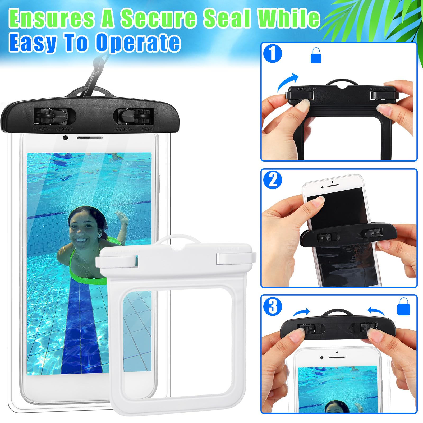 Relaxweex Paquete de 2 fundas impermeables para teléfono y 2 fundas para llaves de identificación en efectivo, funda para teléfono celular, bolsa seca con cordón, brazalete, bolsas secas para