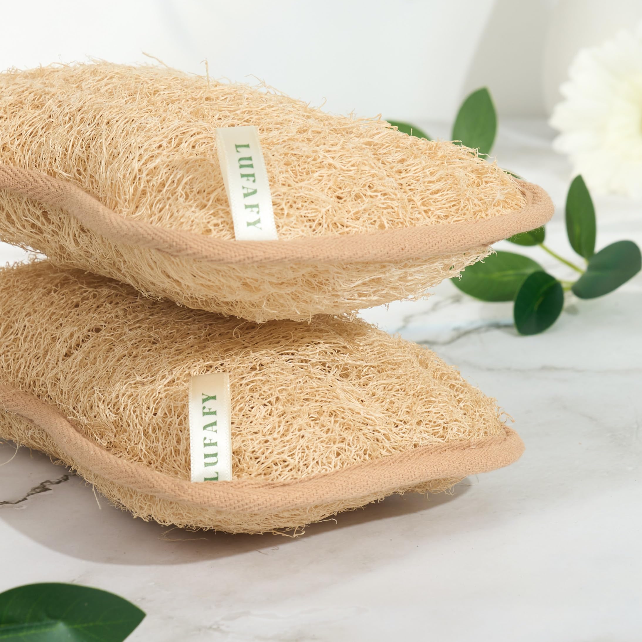 Esponja de baño exfoliante natural de doble cara, exfoliante corporal, sin tintes, biodegradable, sin arañazos (paquete de 3)