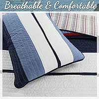Vista 5 de Cozy Line Home Fashions - Juego de ropa de cama acolchada reversible de 100% algodón, con rayas azul marino y rojo, para niño, colcha, colcha