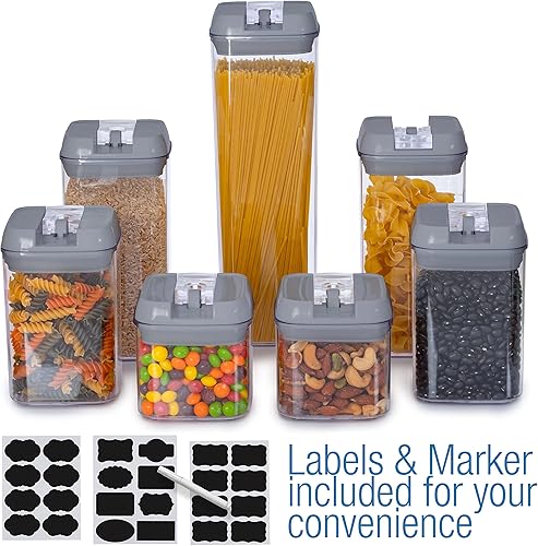 Miniatura 4 de Juego de 7 recipientes herméticos para almacenamiento de alimentos, contenedores organizadores de despensa, contenedores de plástico sin BPA, más