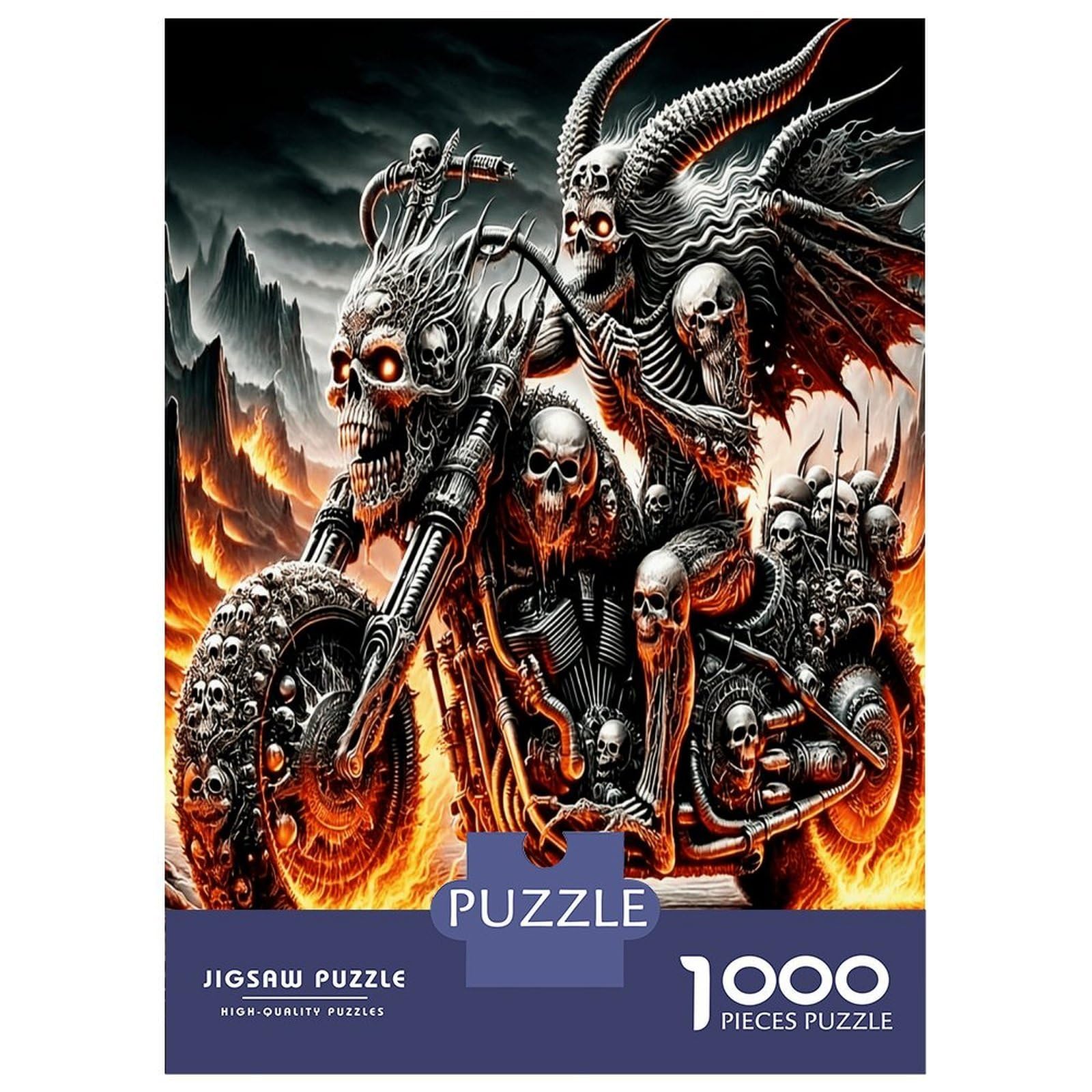 Skull Biker Gang 1000 Piece Classic Jigsaw Puzzle Rebel Vibe Puzzle for Adults Recycled Cardboard Adult Educational Challenge Fun Present Home Activity Great Gift for Beginners 38x26cm/1000pcs