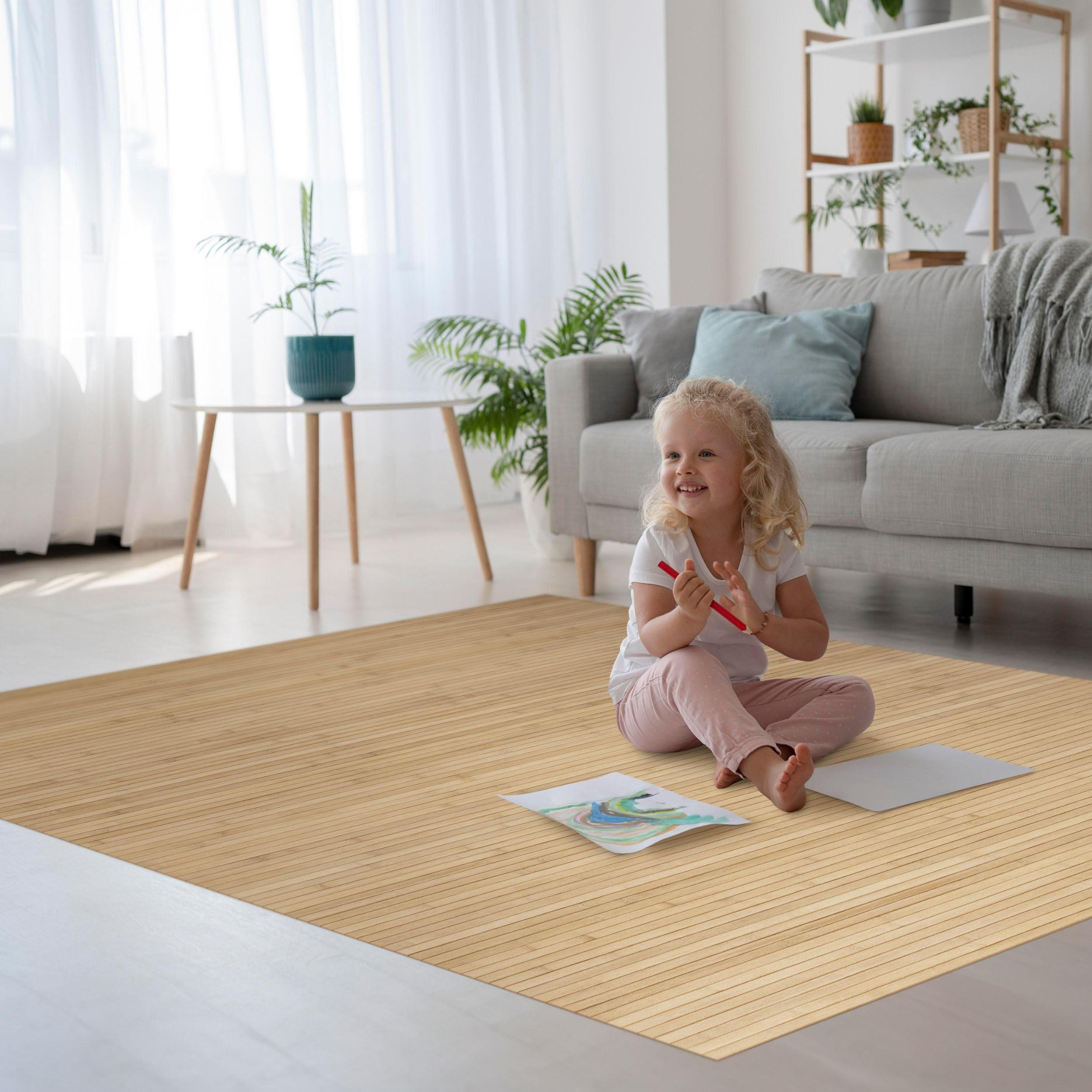 DE-COmmerce Alfombra Bambú Massive, 17mm Endurecido Tiras La Nueva Generación Sin Alfombra Ribeteada Alfombra Salón Cocina Nature, 200x300 cm