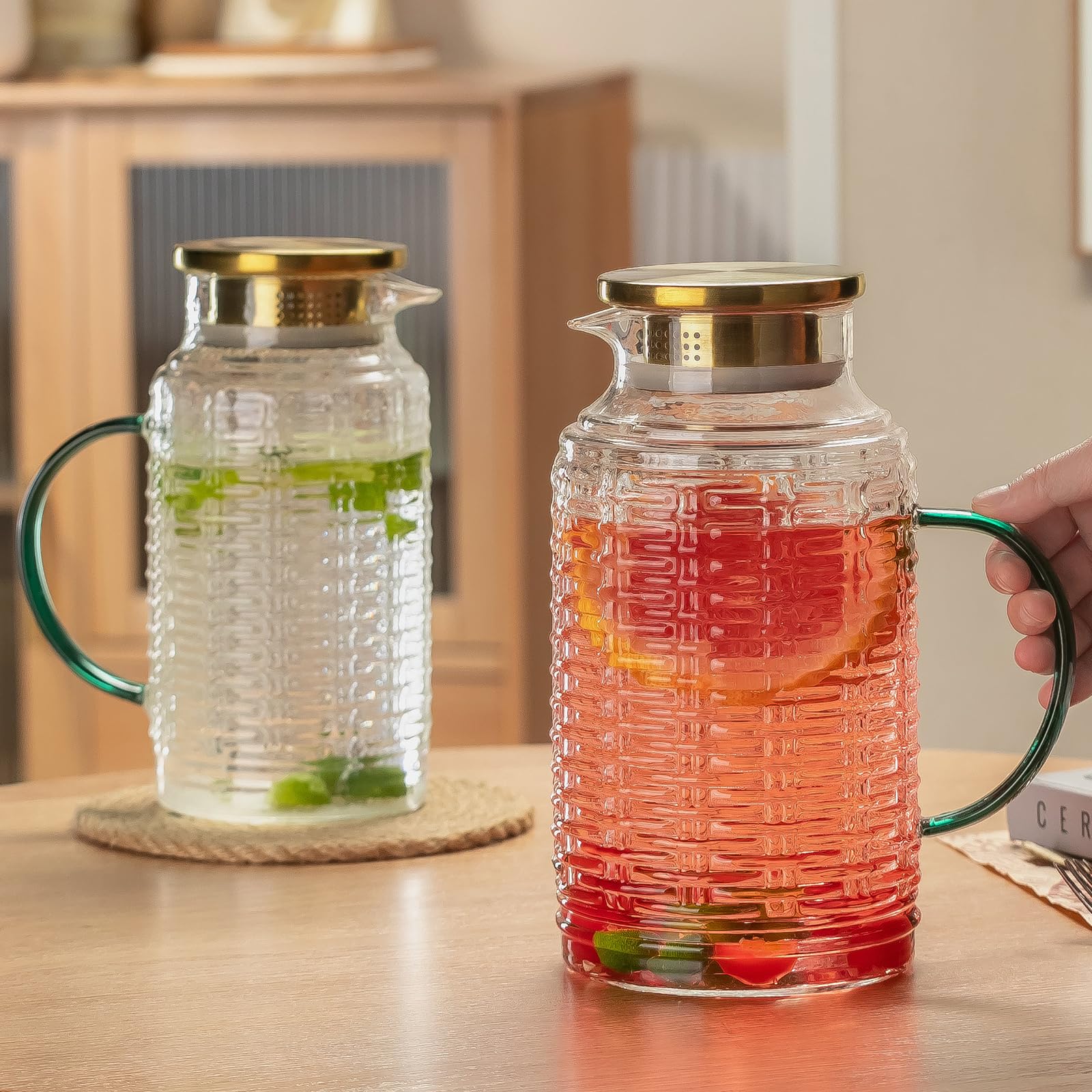 Buaic Glaskrug mit Deckel, 2,5 l, Vintage-Wasserkrug, klares Borosilikatglas, Wasserkaraffe für kaltgebrühte Getränke, Kaffee, Limonade, Eistee, Getränke, hitzebeständiger Wasserglas-Krug