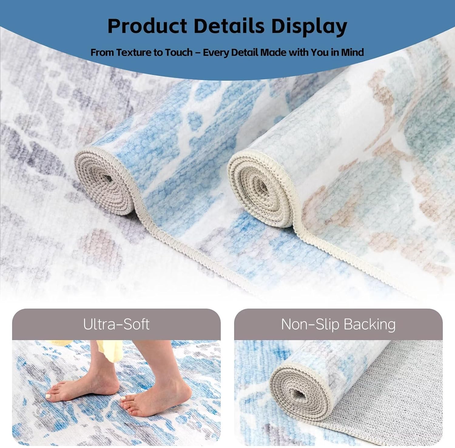DEXDE Entryway Area Rugs 2x3 Washable Modern Abstract Door Mat Indoor Soft Small Carpet Non Slip Low Pile Throw Rug for Entrance Bedroom Kitchen Bathroom Laundry, Blue